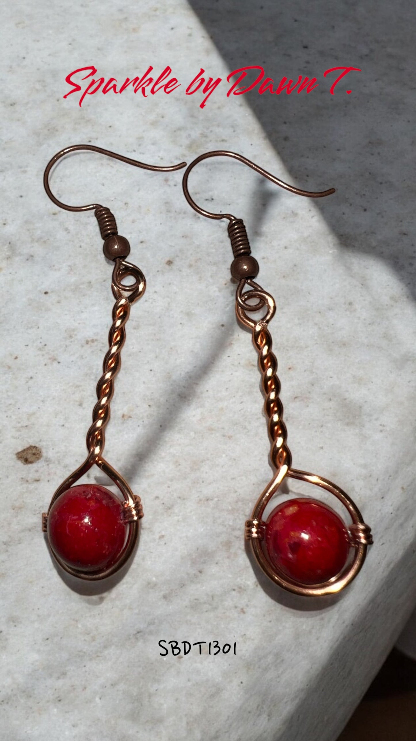 Red Quartzite with copper twist Earrings