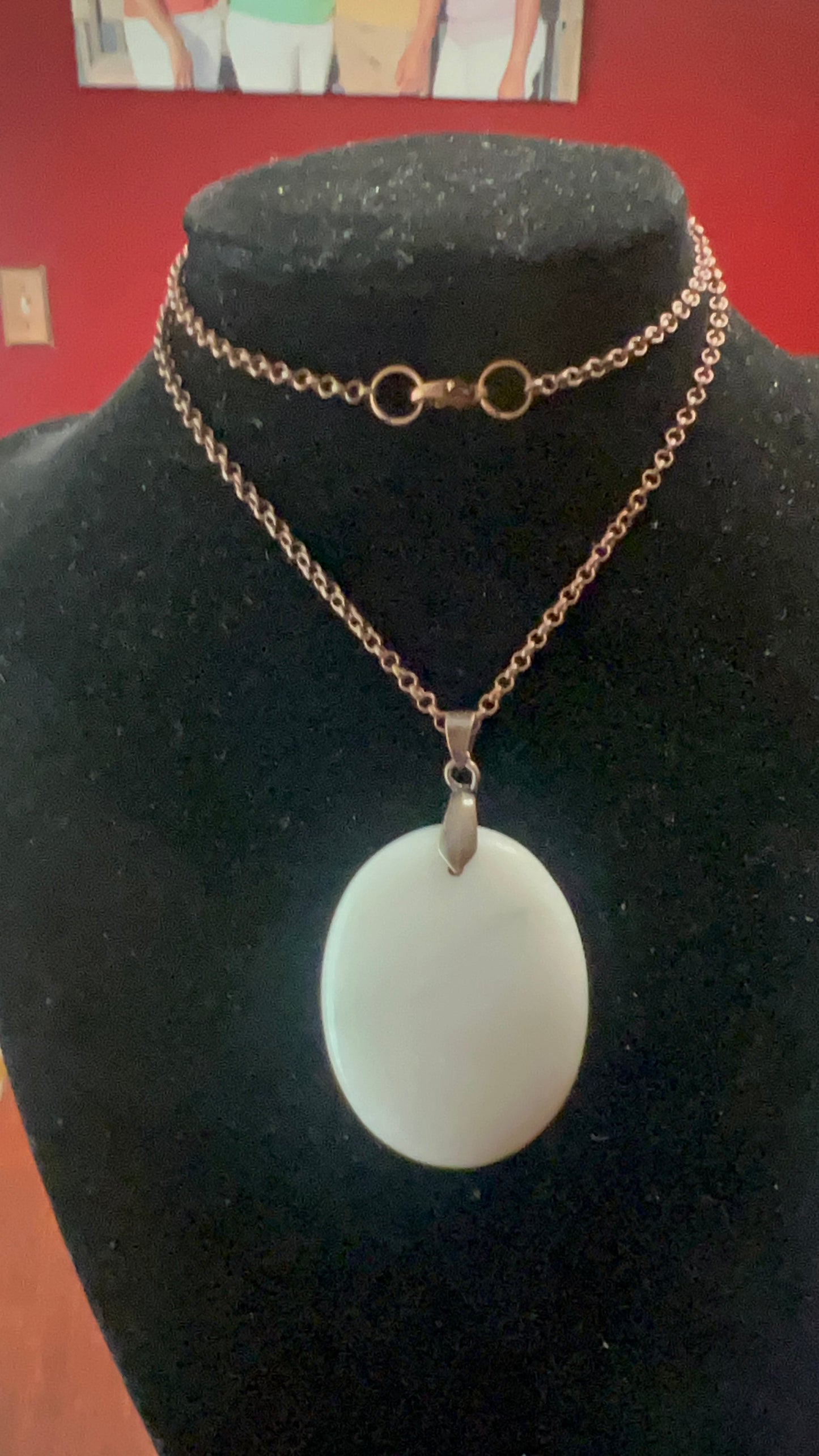 Large White Oval Pendant on Copper Chain Necklace - pairs well with SBDT1188 earrings