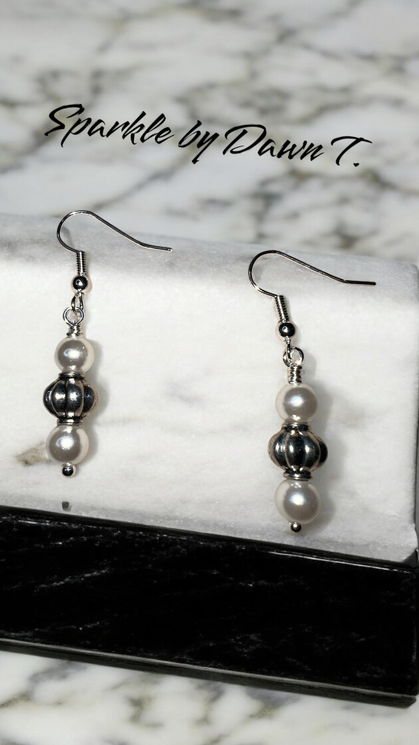 White Pearl with Silver Bead Earrings