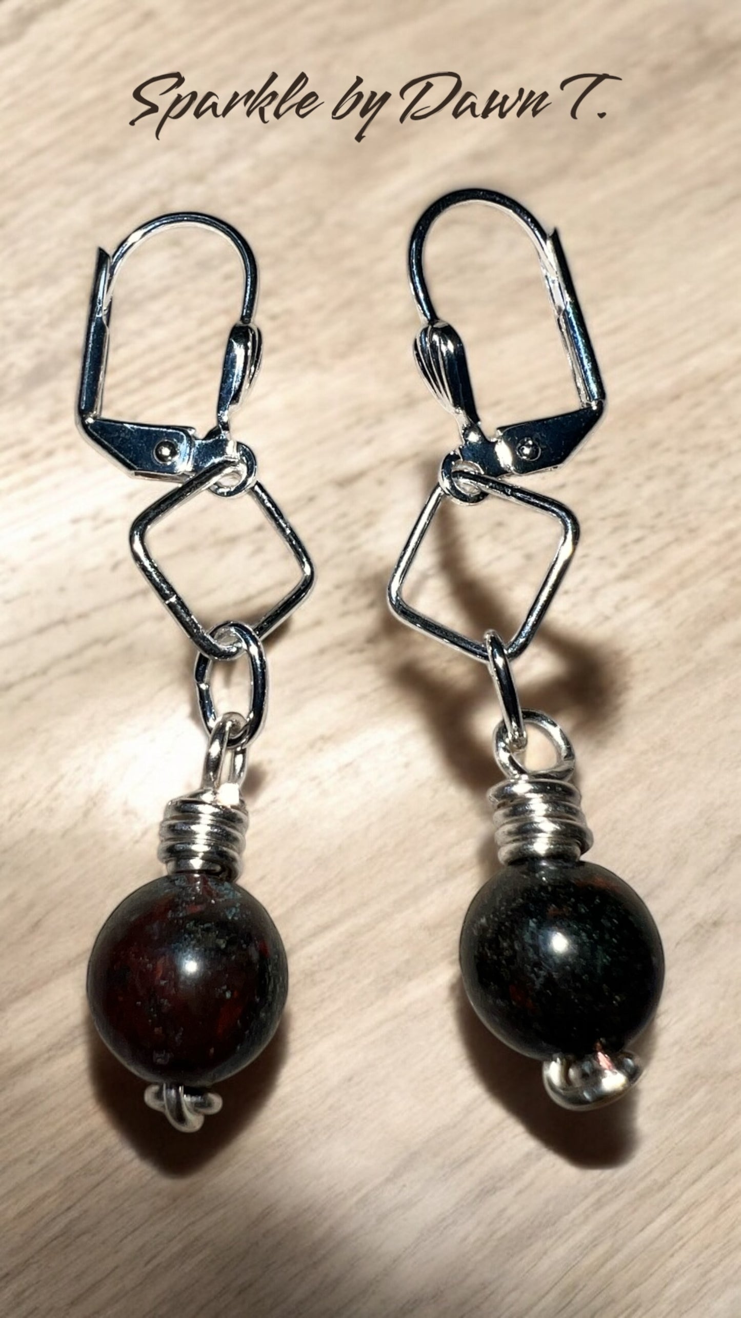 Dragon Blood Jasper with silver square dangle earrings - pairs well with SBDT1291