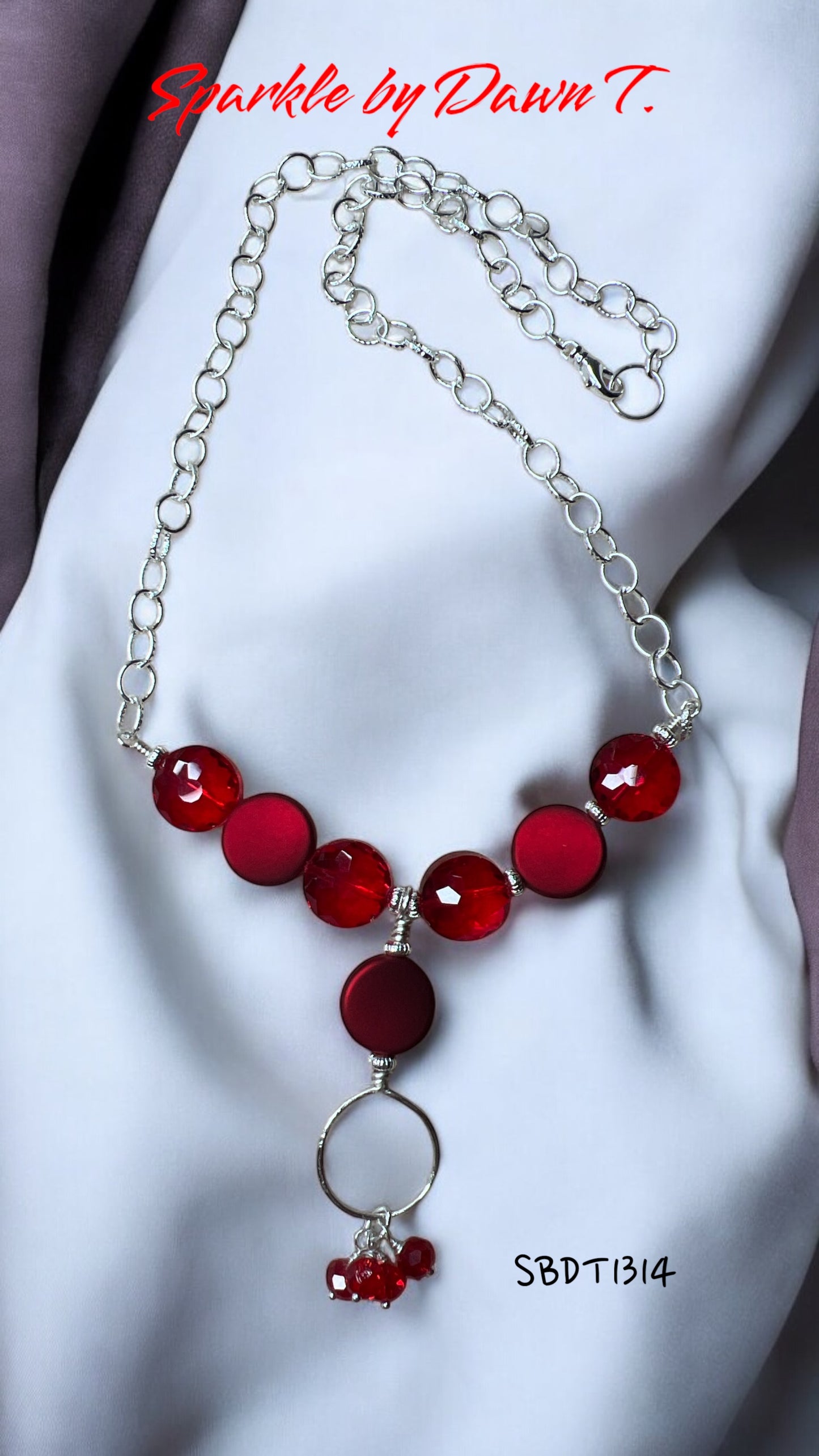 Matte Red and Red Crystal with Silver Chain