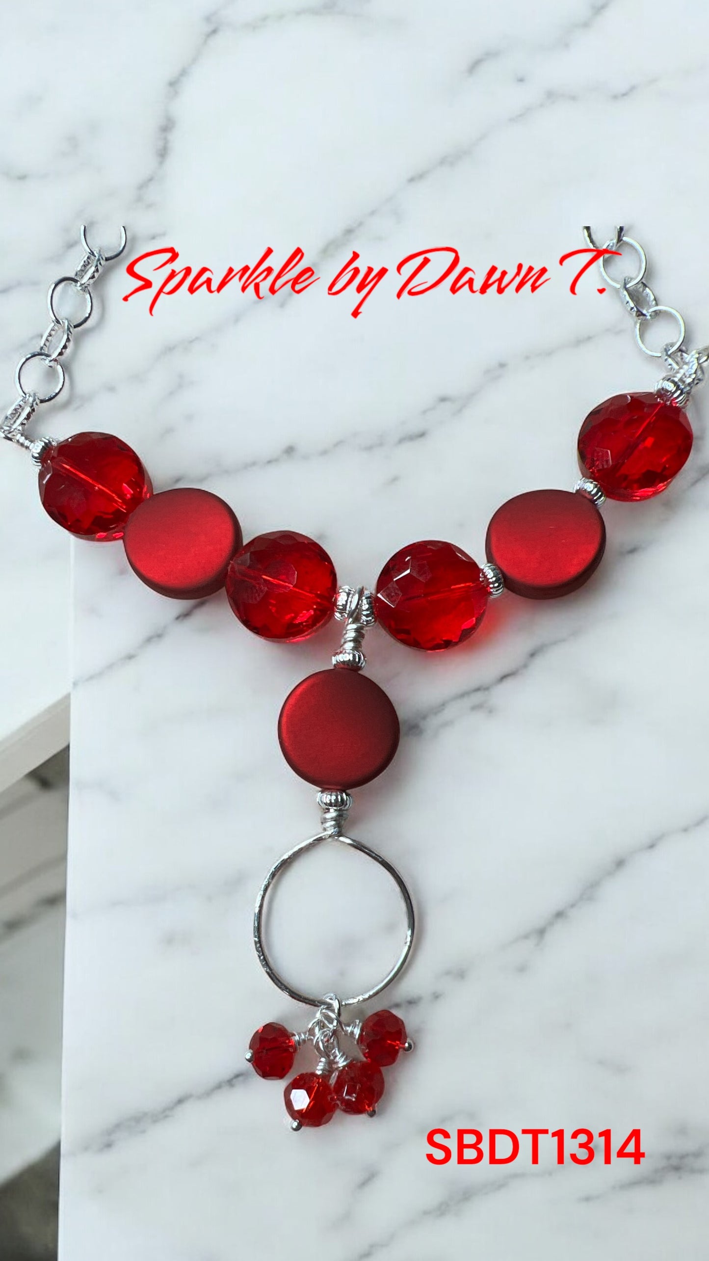 Matte Red and Red Crystal with Silver Chain