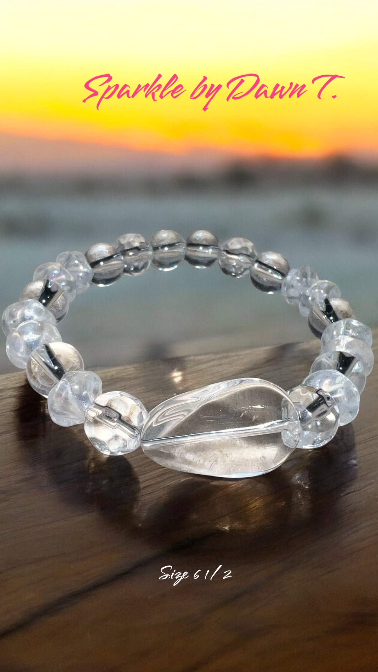 Clear Beaded Stretch Bracelet with Focal - size 6