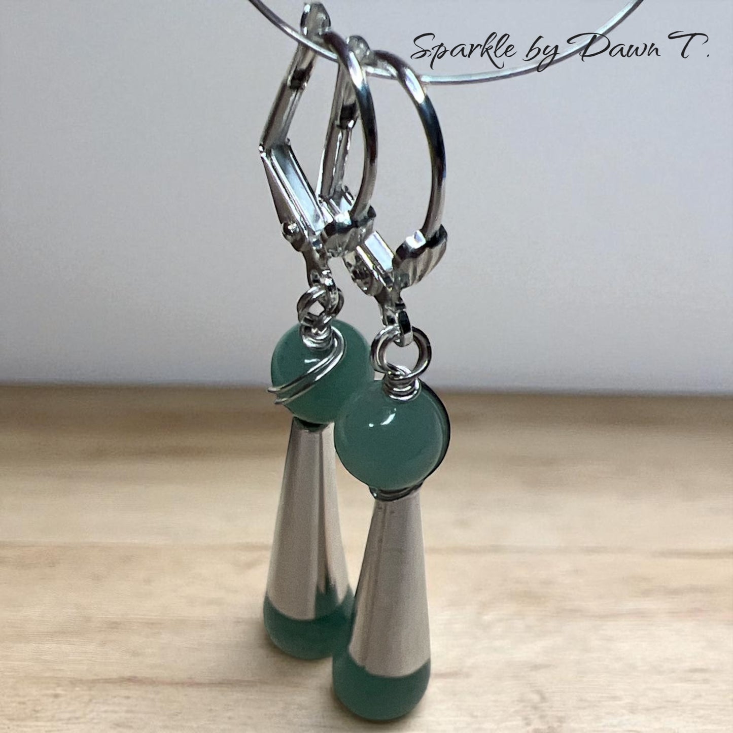 Light Green Jade with Silver Cone Earrings