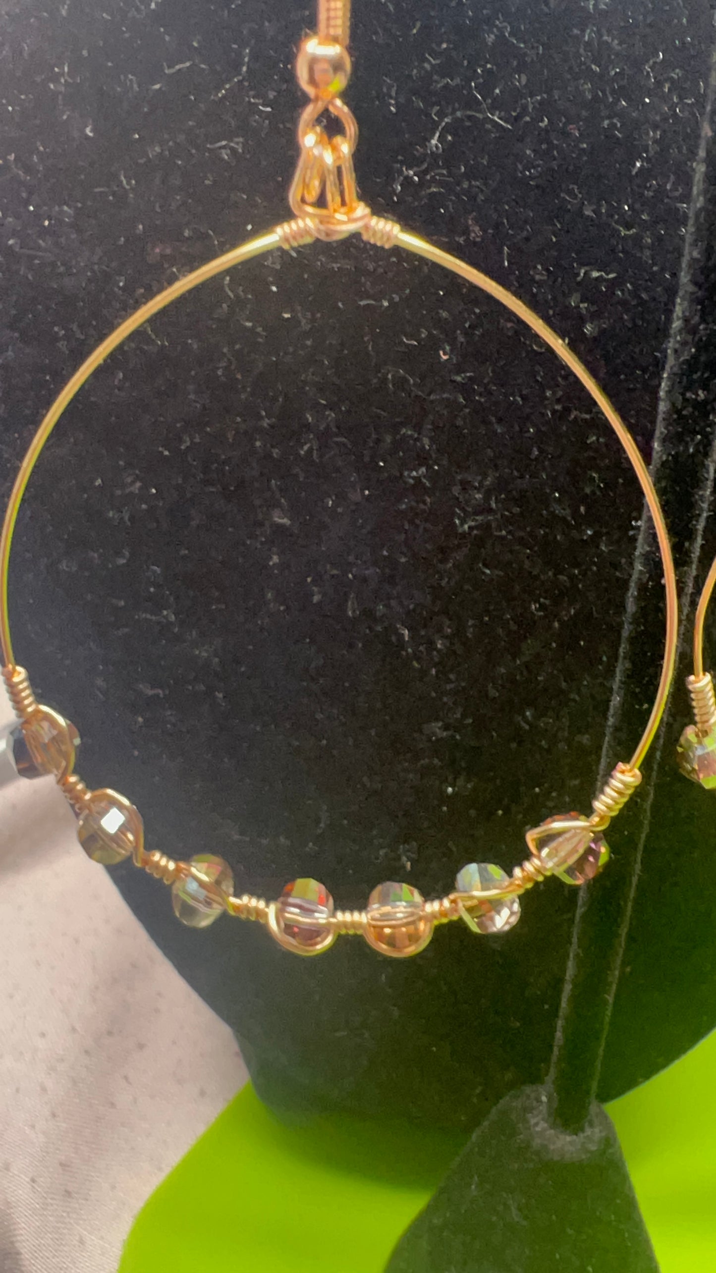 Slate/Dark Vitrail Crystal and Gold Large Lightweight Hoop Earrings