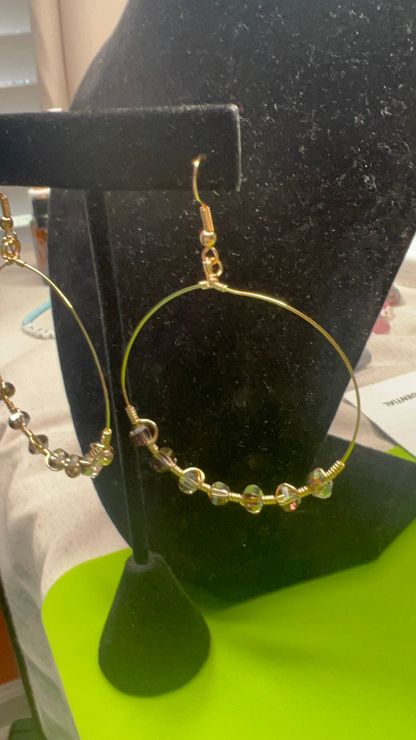Slate/Dark Vitrail Crystal and Gold Large Lightweight Hoop Earrings