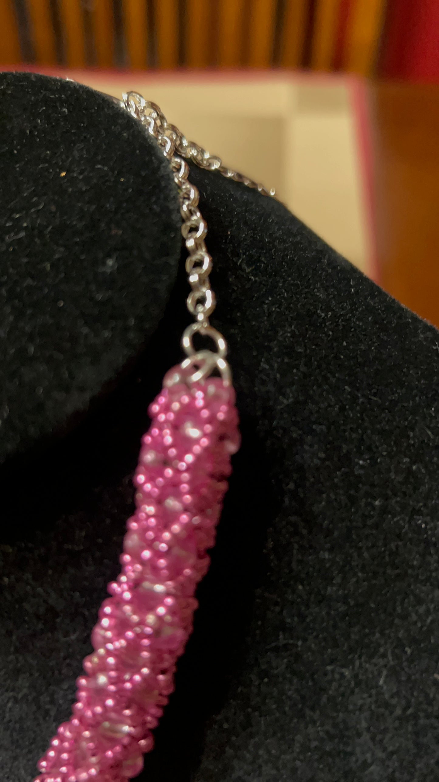 In The Pink Hand-woven Necklace/Choker with silver chain