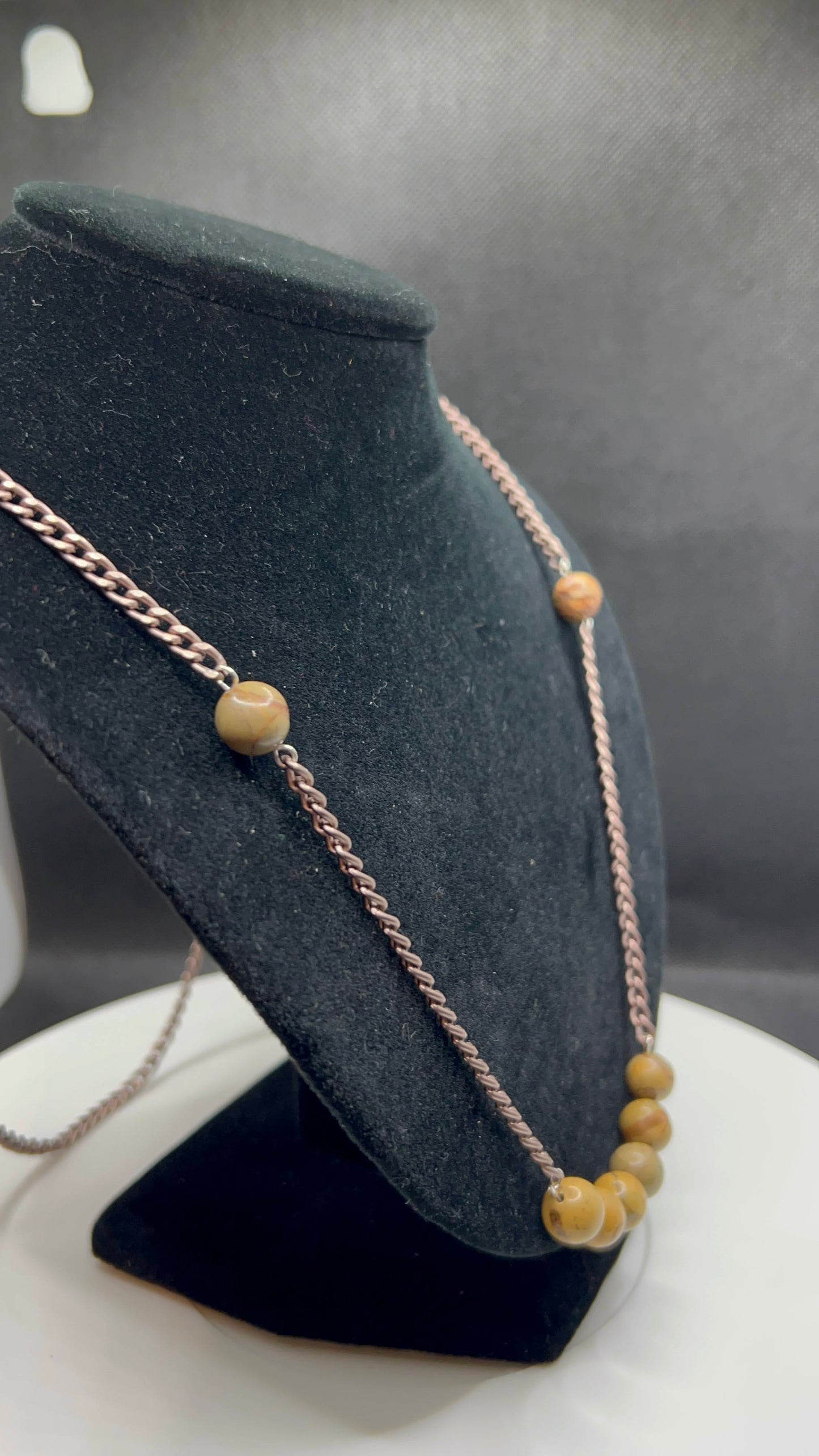Picasso Jasper and brass necklace 30in with earrings and bracelet