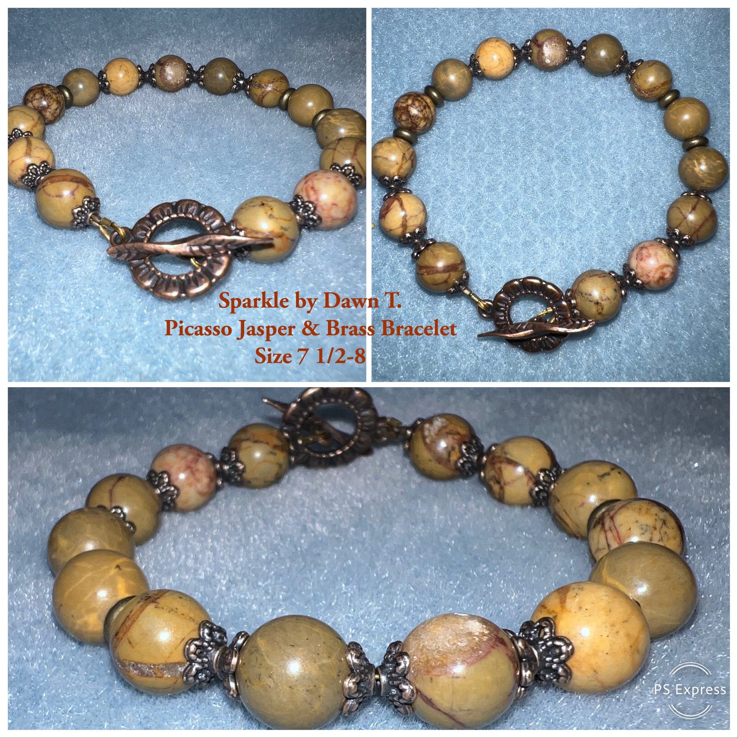 Picasso Jasper and brass necklace 30in with earrings and bracelet