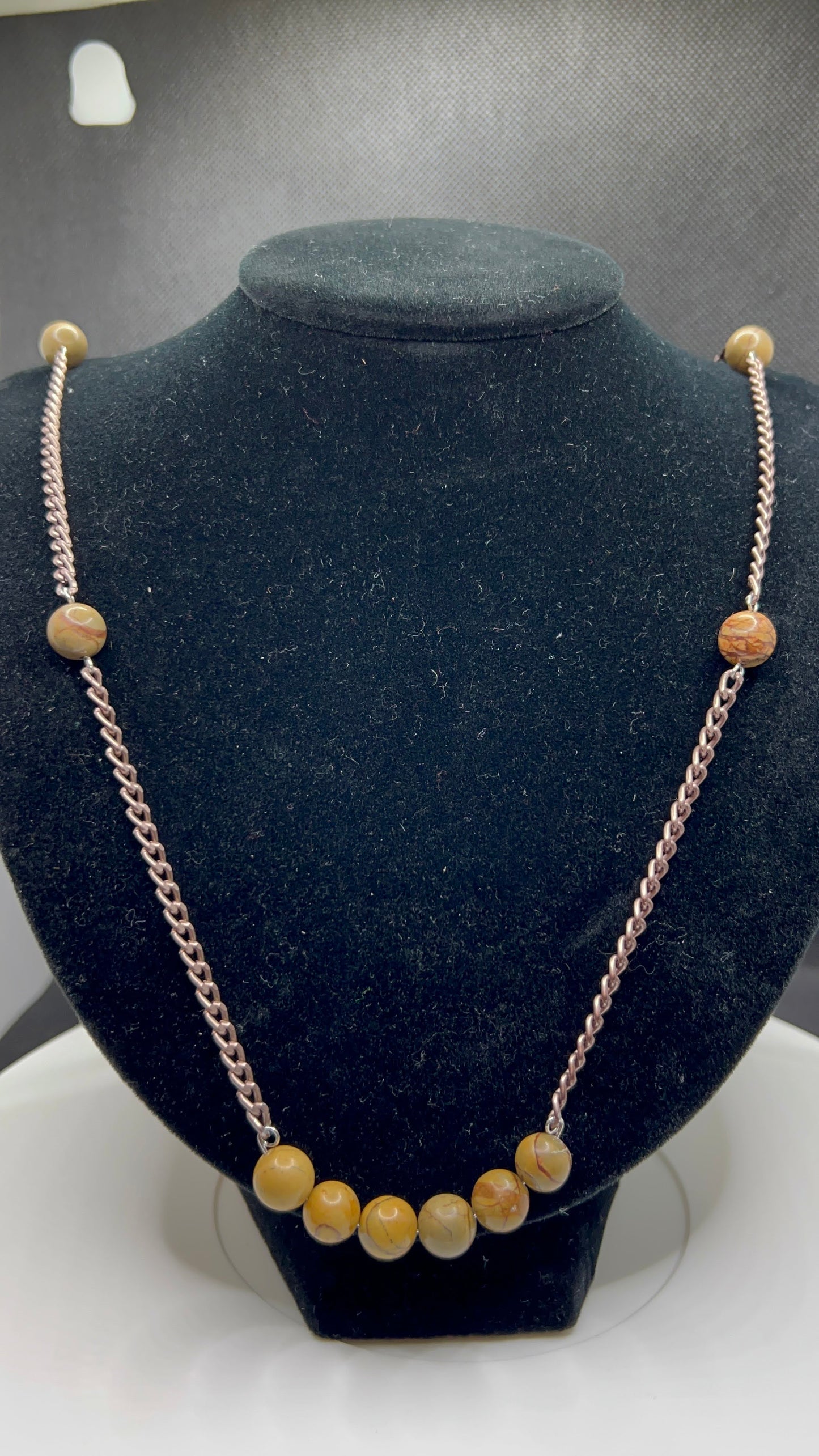 Picasso Jasper and brass necklace 30in with earrings and bracelet