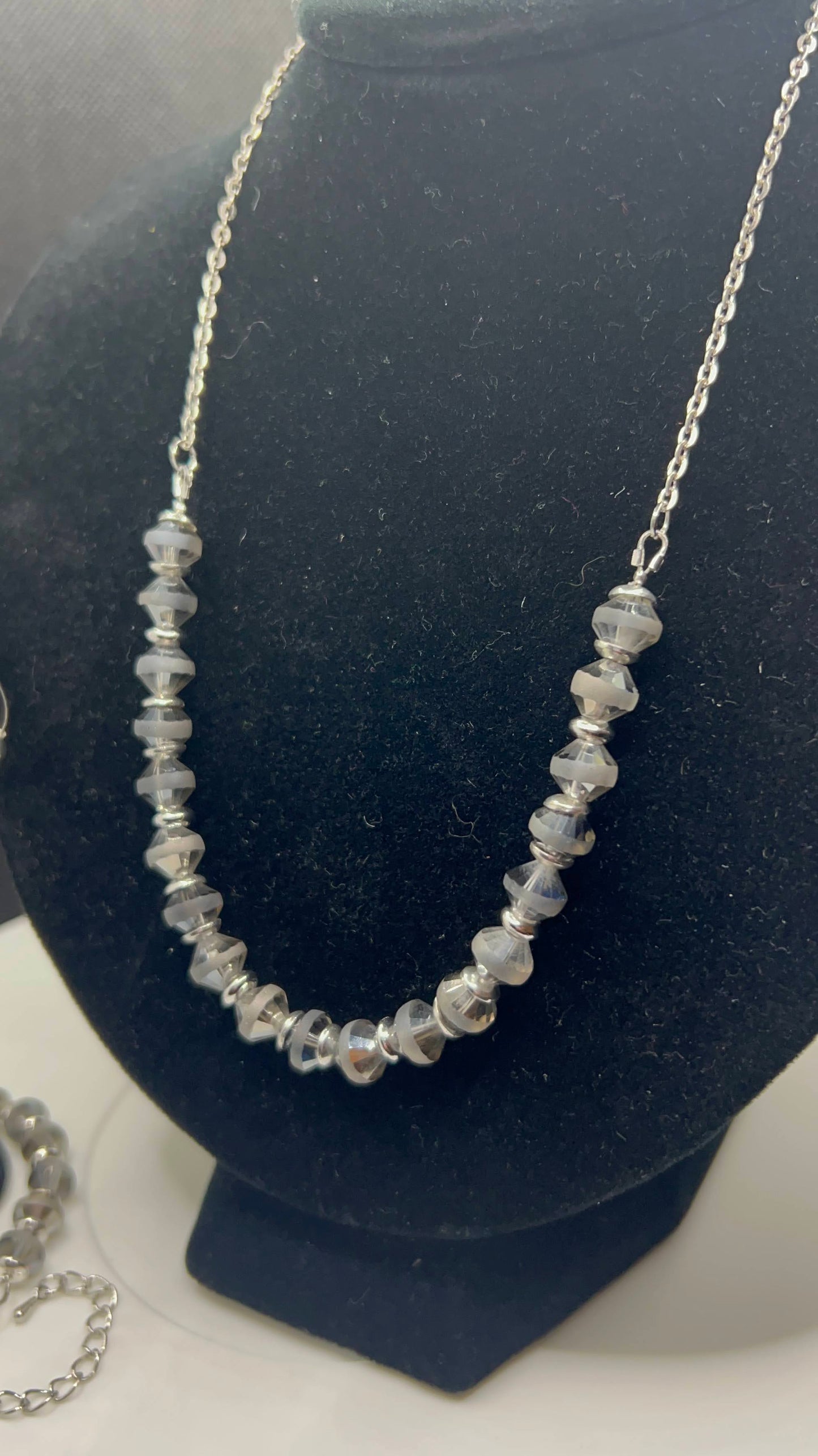 Slate Shimmer Matte-stripe Crystal Beaded Necklace, Bracelet and Earrings