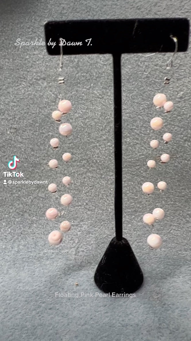 Marble Pink Glass Pearl Floating Long Earrings