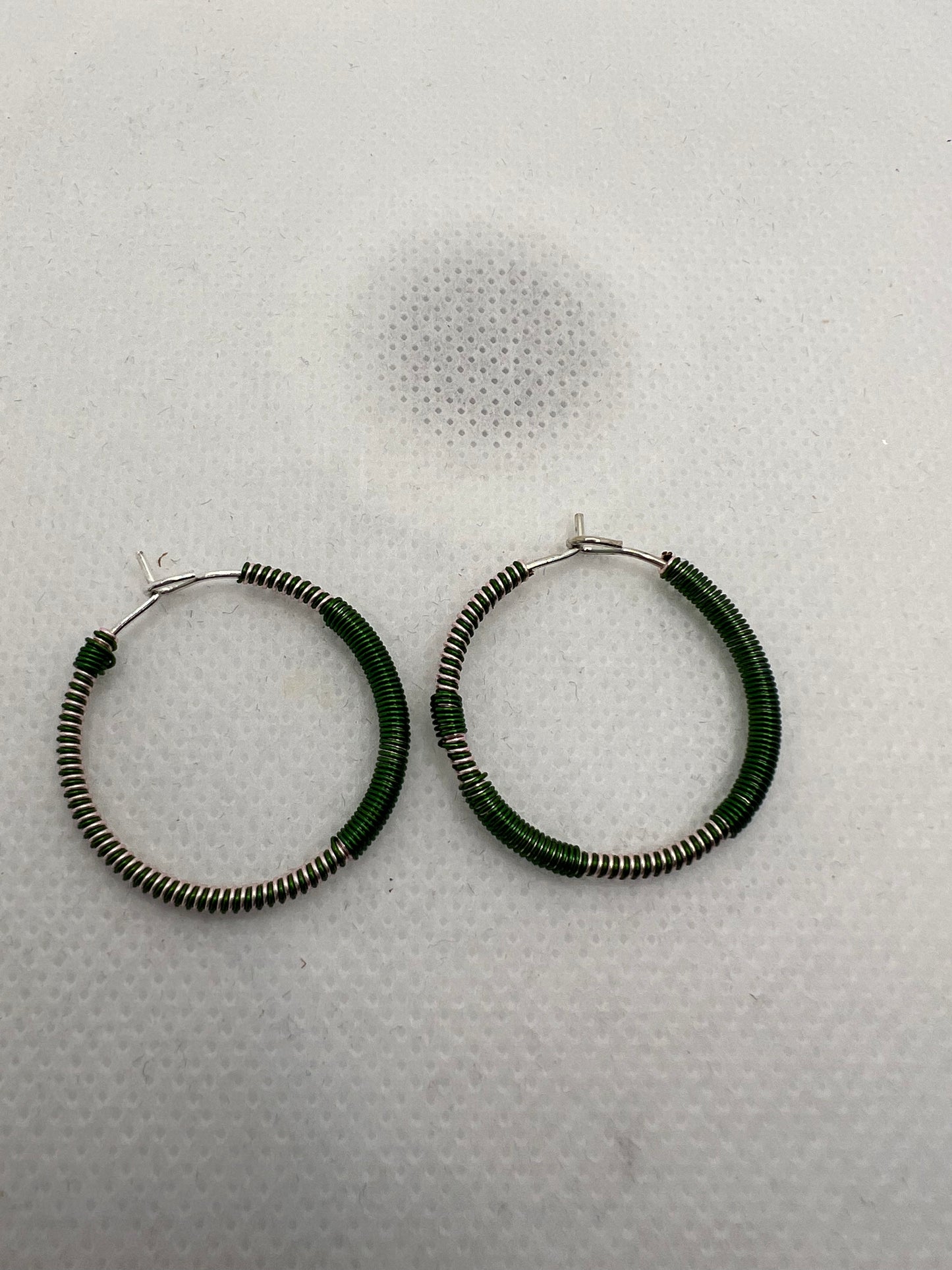 Small Pink and Green Hoops with silver Size 1 inch