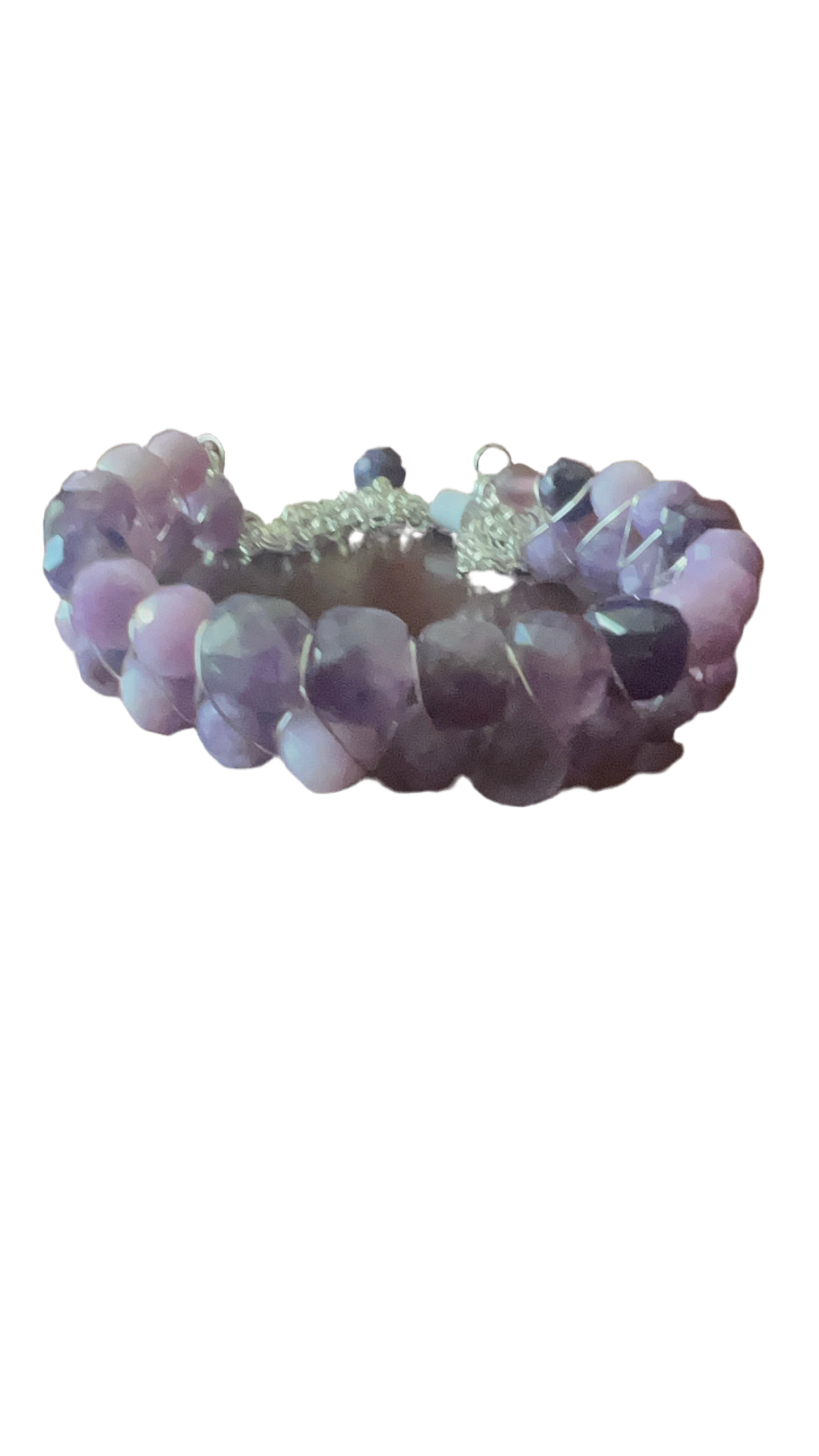 Amethyst & Lepidolite Double-layered Bangle with Silver chain