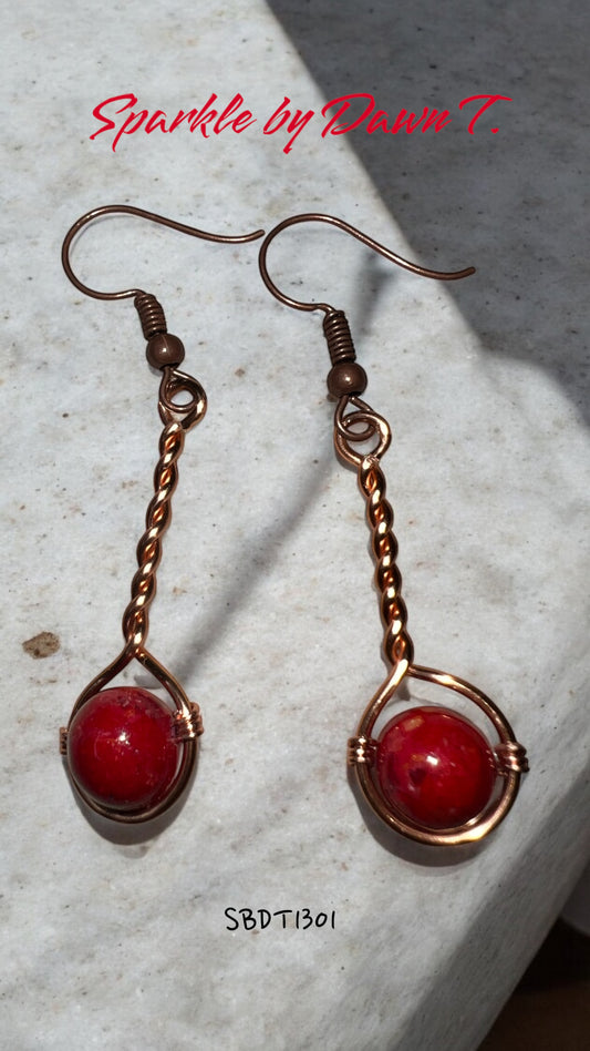 Red Quartzite with copper twist Earrings