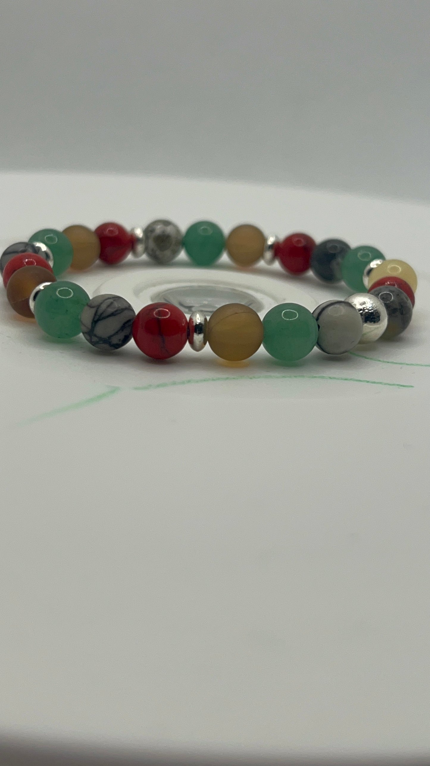 Multi-colored Gemstone Stretch Bracelet with Silver saucers