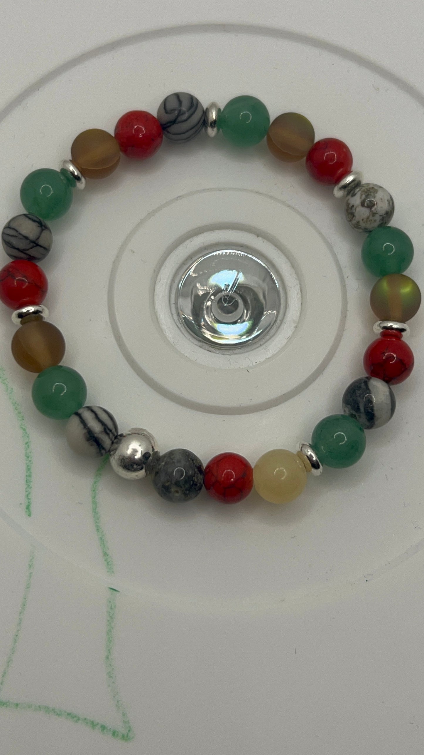 Multi-colored Gemstone Stretch Bracelet with Silver saucers