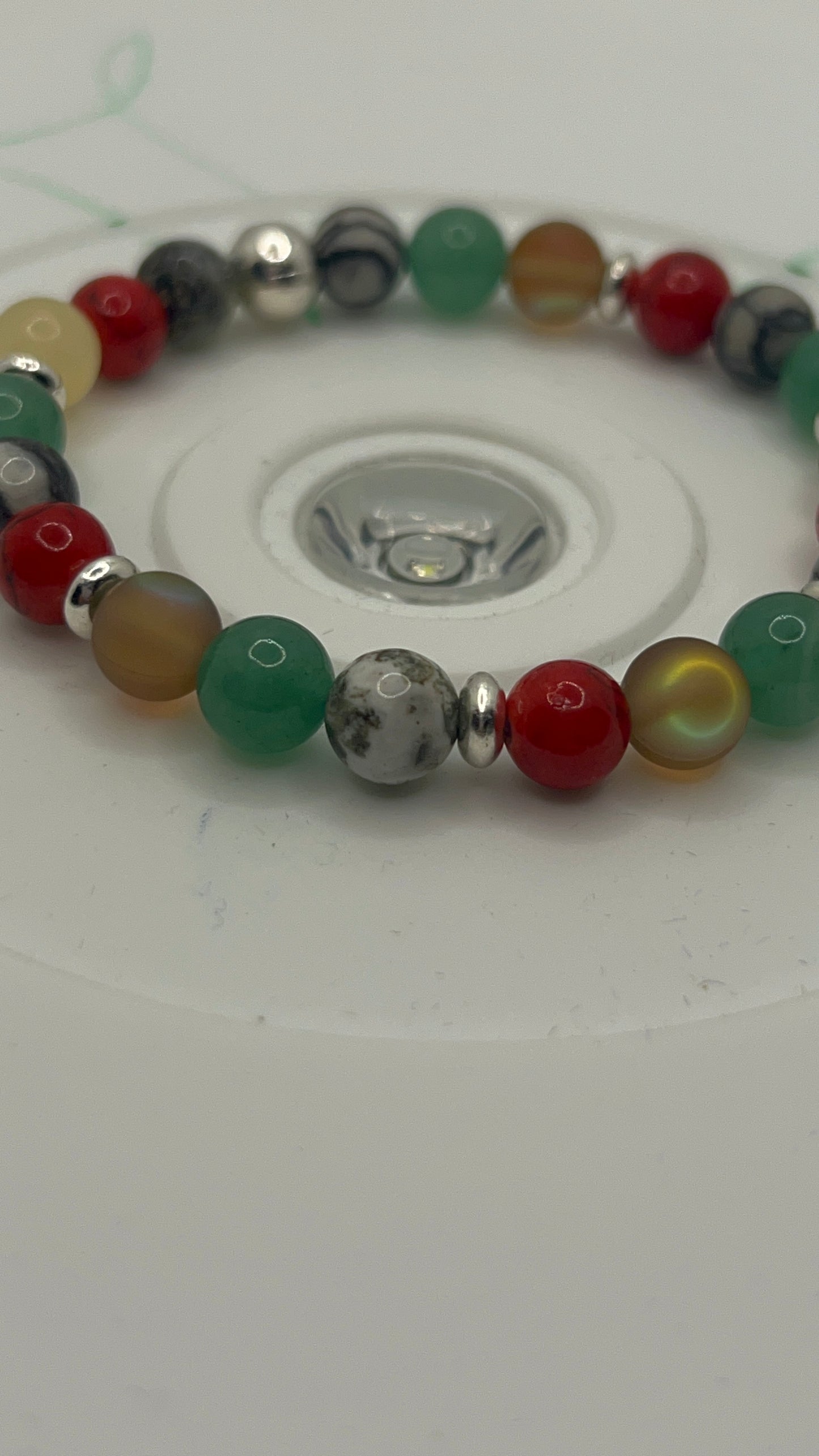 Multi-colored Gemstone Stretch Bracelet with Silver saucers