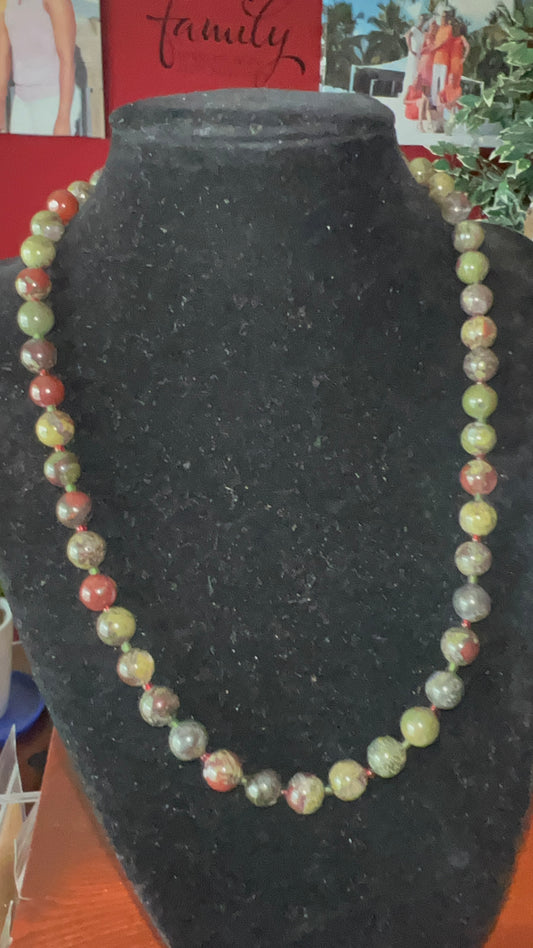 19 inch Dragon Blood Jasper Unisex Necklace with Silver Clasp