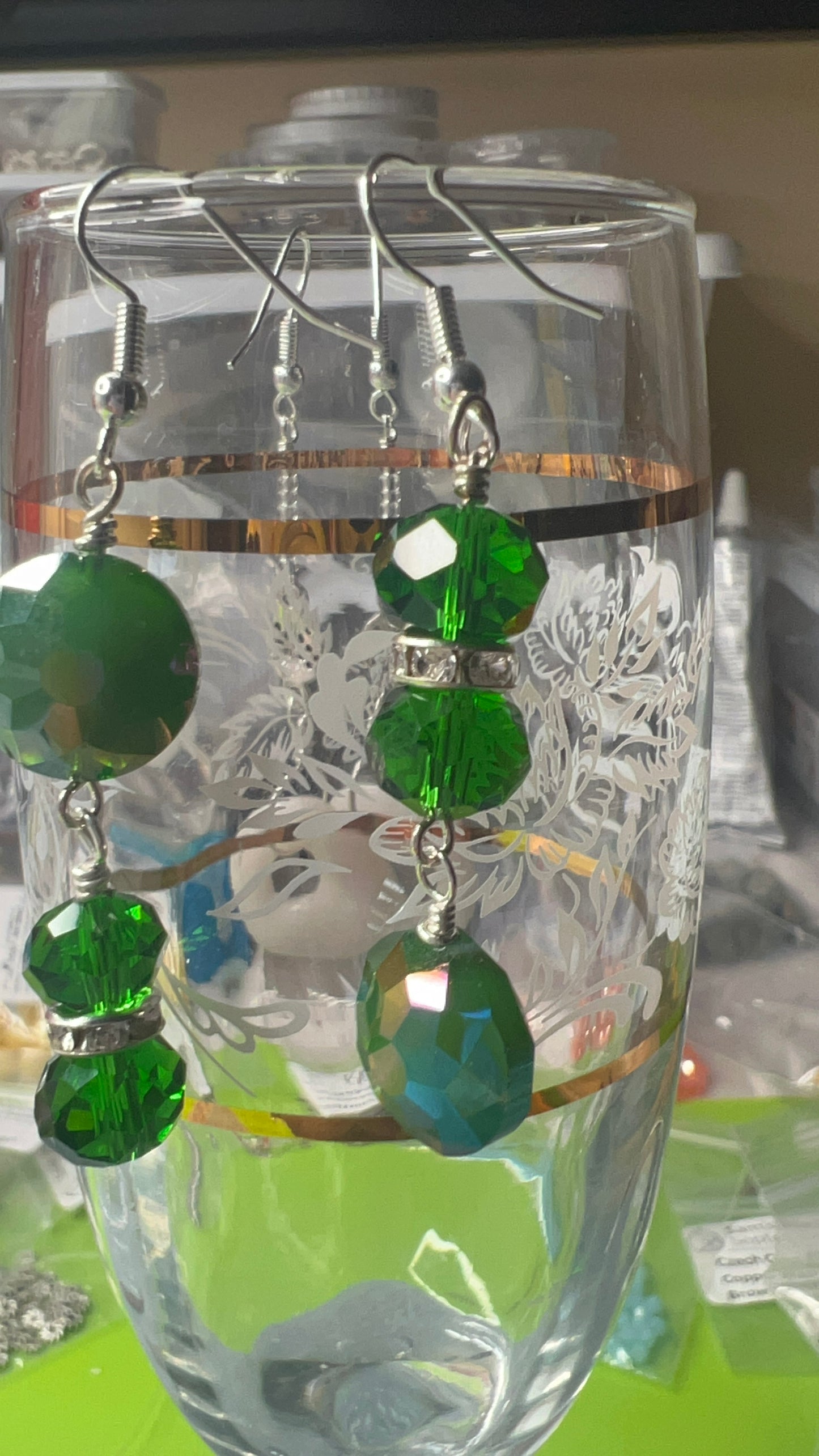 Green Crystals with Silver Bling Earrings