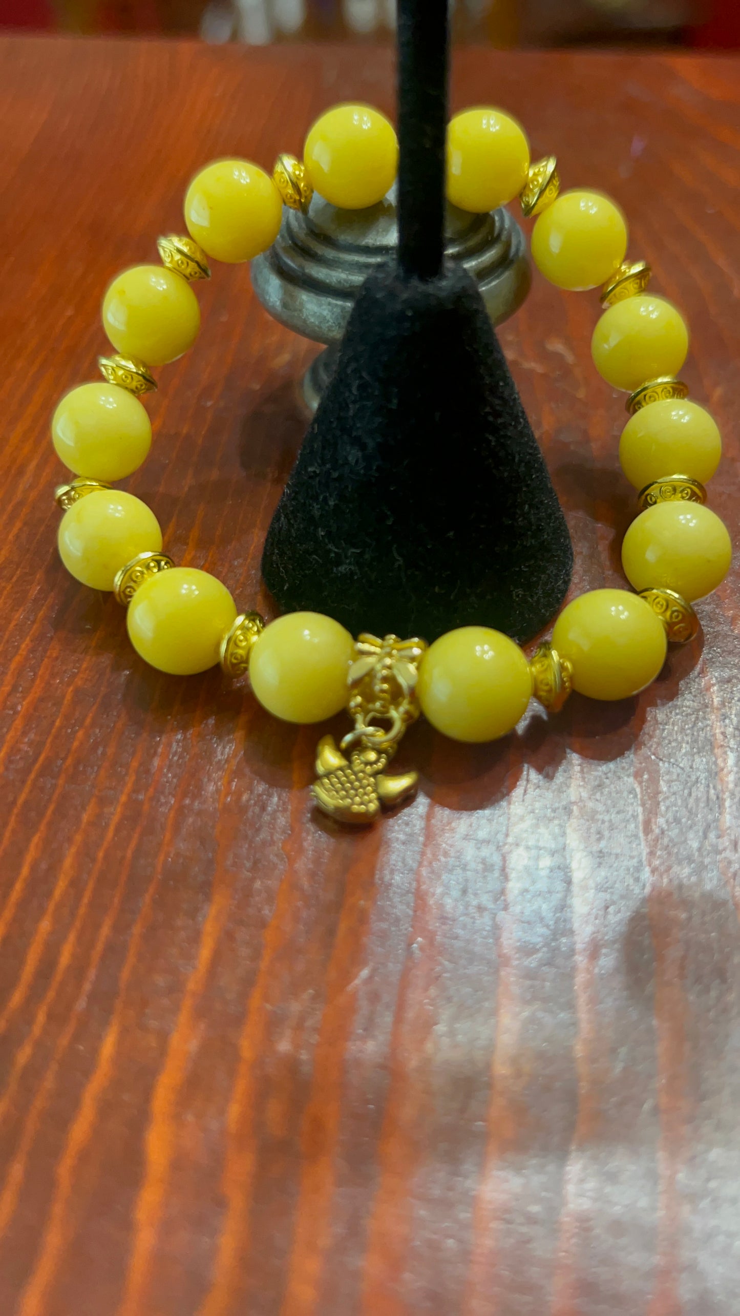 Yellow Jade Stretch Bracelet with gold Angel Pendant and spacers and "Who Needs A Necklace" Earrings