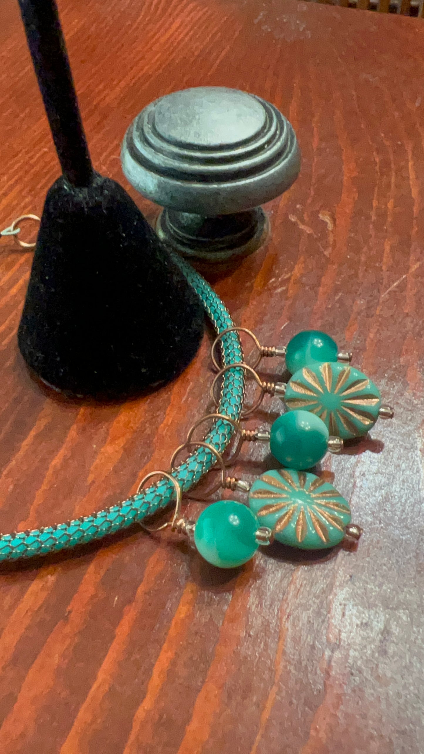 "The Greens" Pendant Silver Silk Bracelet with Copper and matching earrings