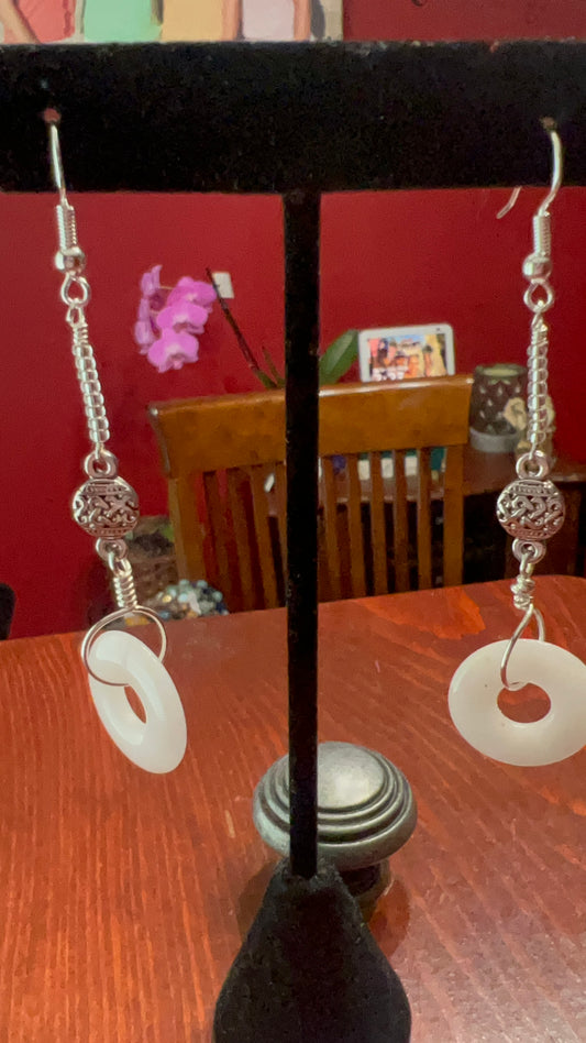 White Donut with Silver Long Earrings - pairs well with SBDT1187