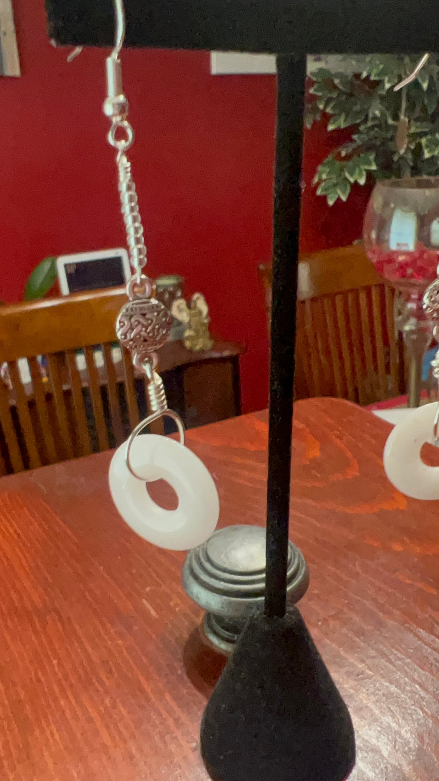 White Donut with Silver Long Earrings - pairs well with SBDT1187