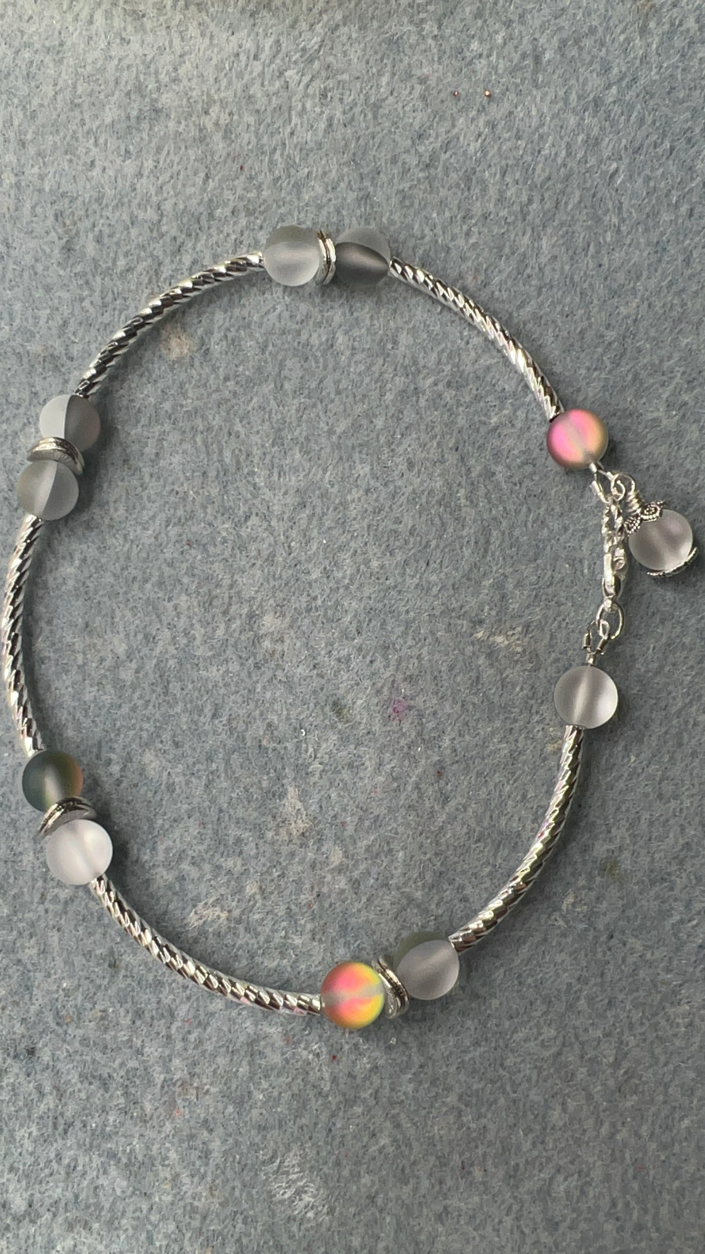 Silver Tube with Moonstone Anklet