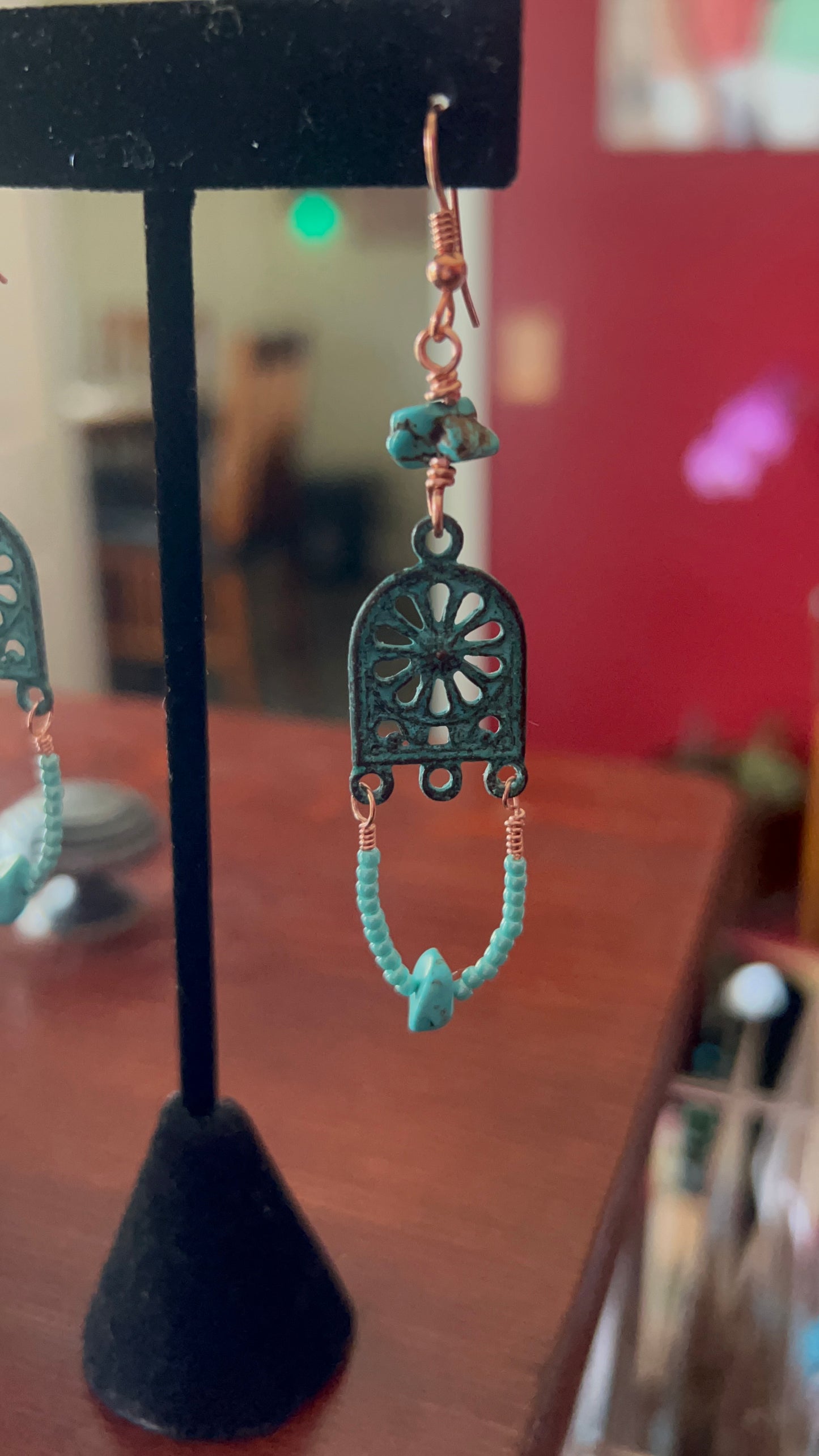 Rustic Blue with Aquamarine Beads and copper Chandelier Earrings