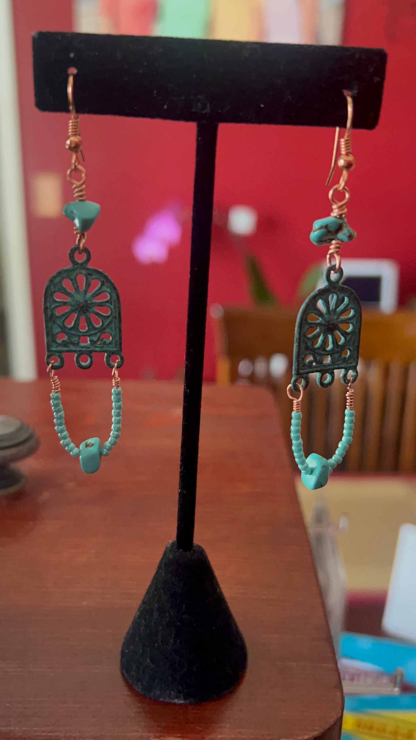 Rustic Blue with Aquamarine Beads and copper Chandelier Earrings