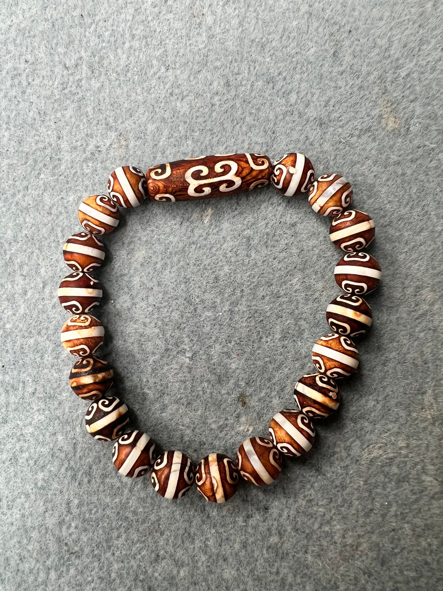 Wood DZI Agate Unisex Stretch Bracelet