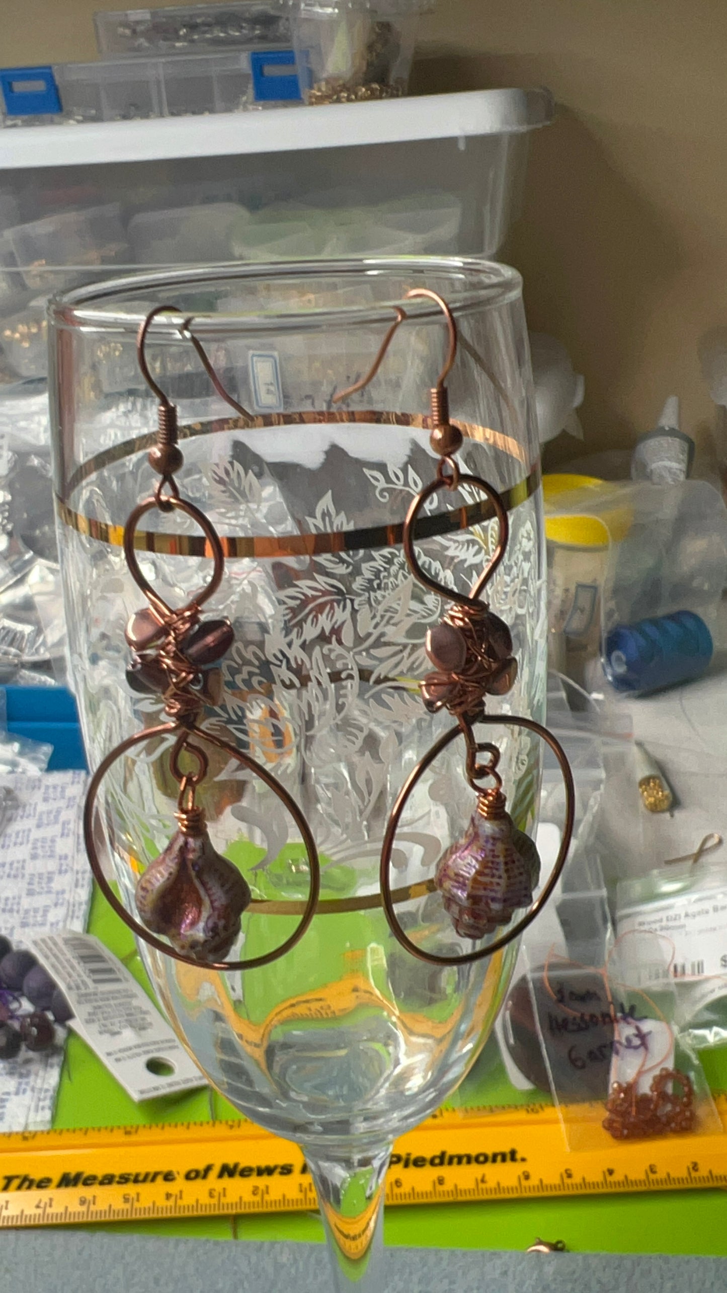 Antique Copper and Lavender Sea Shell Earrings