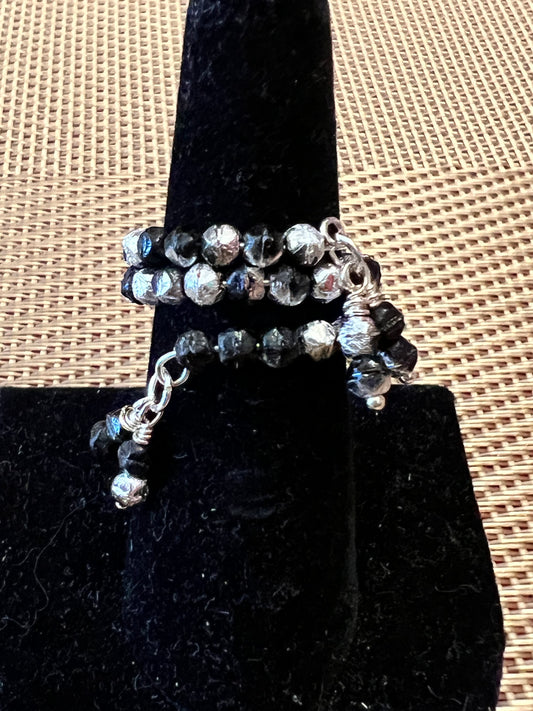 Black and Silver Crystal Wrap Adjustable Ring