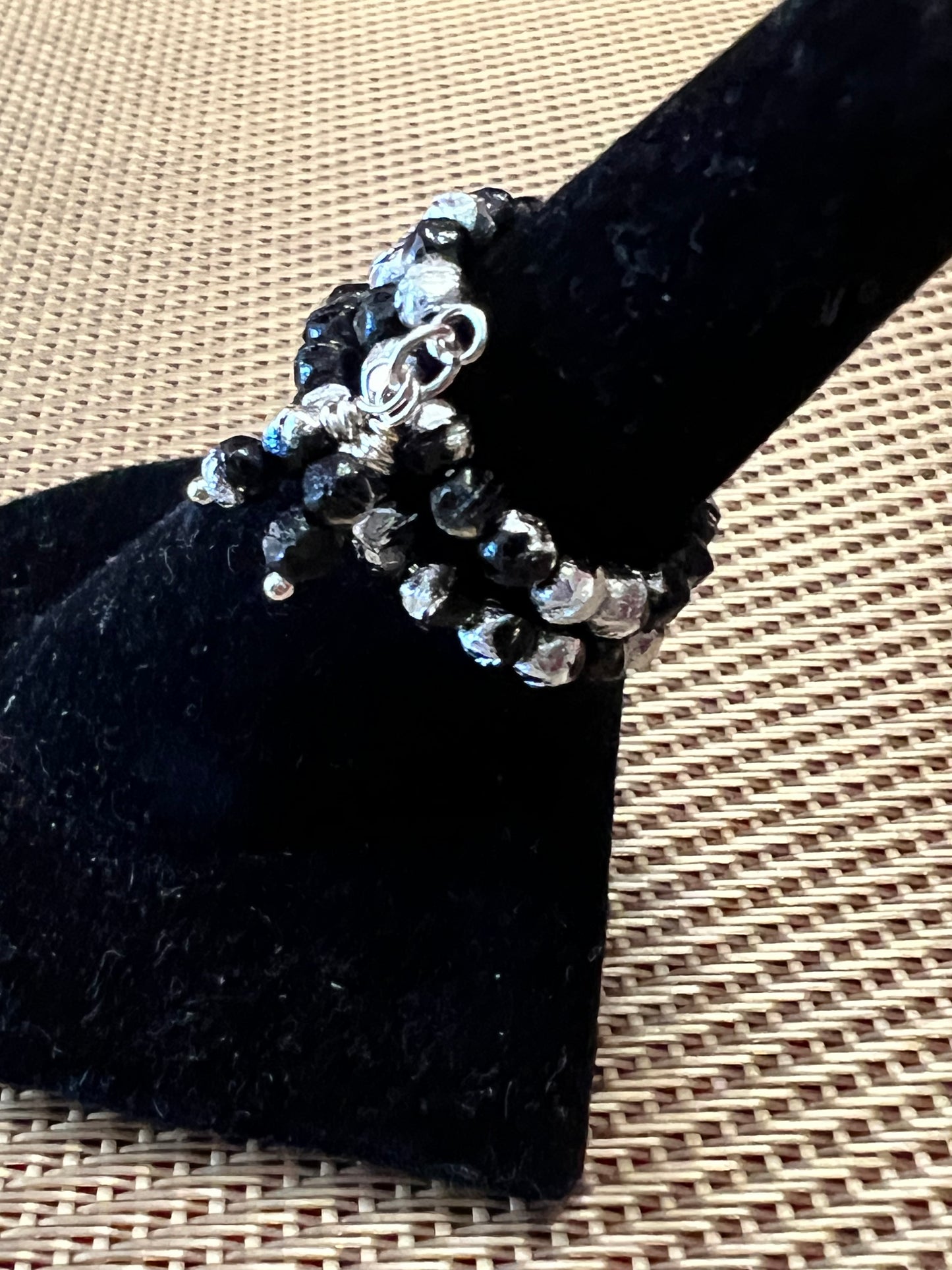 Black and Silver Crystal Wrap Adjustable Ring