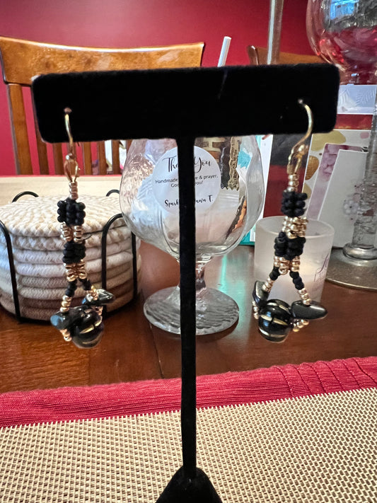 Black and Gold Seed Bead Dangle Earrings