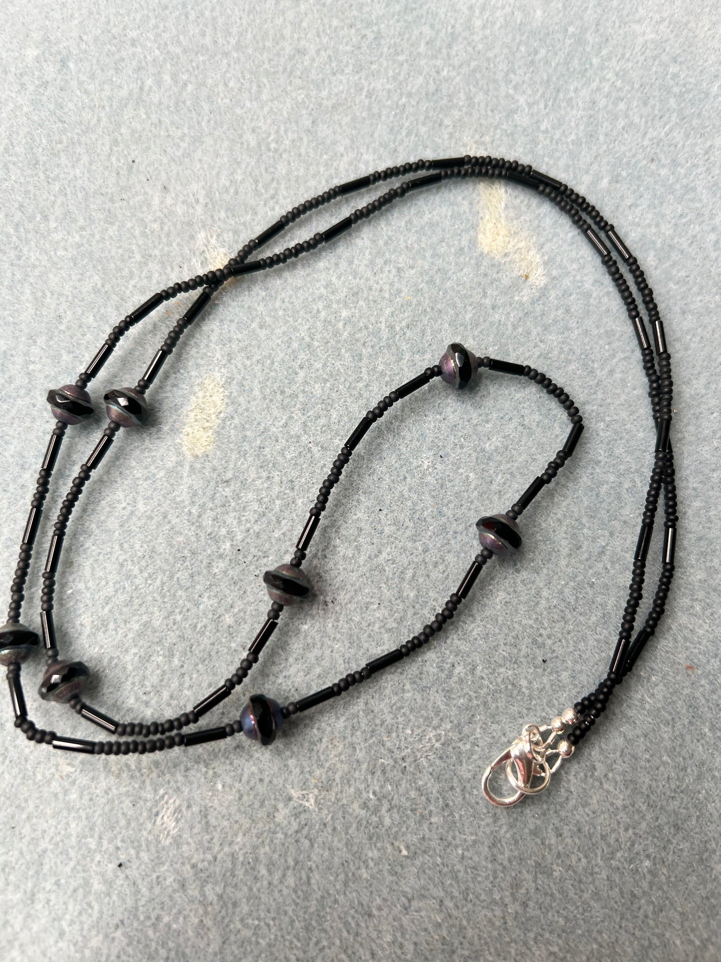 Black and  Gray with Seed Bead Long Necklace and silver clasp