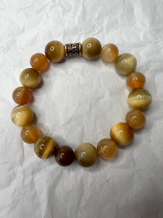 Brown and Gold Tiger Eye Bracelet with Brass