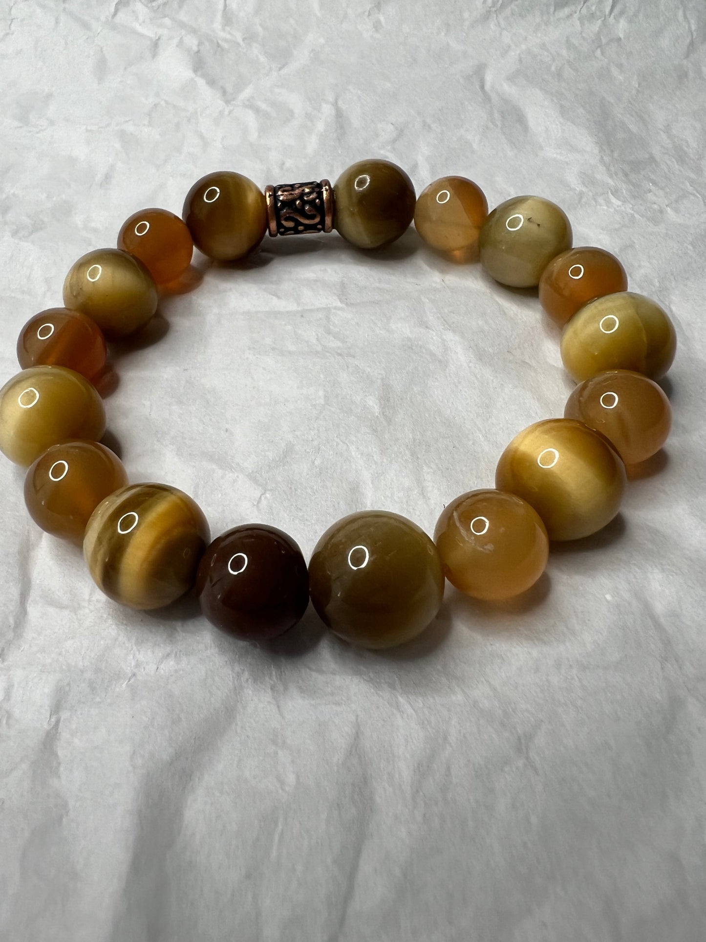 Brown and Gold Tiger Eye Bracelet with Brass