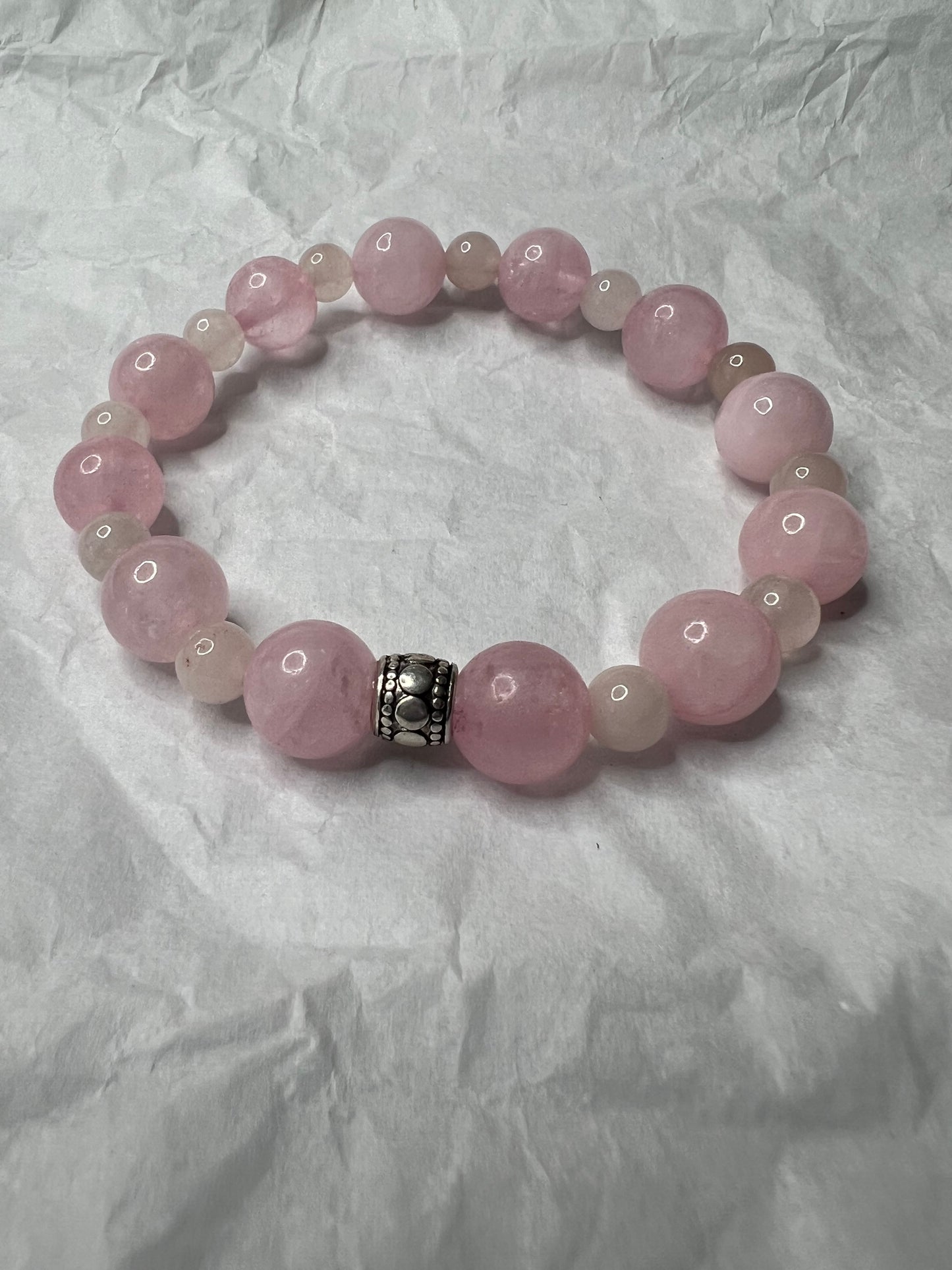 Light Pink Quartz Stretch Bracelet with silver