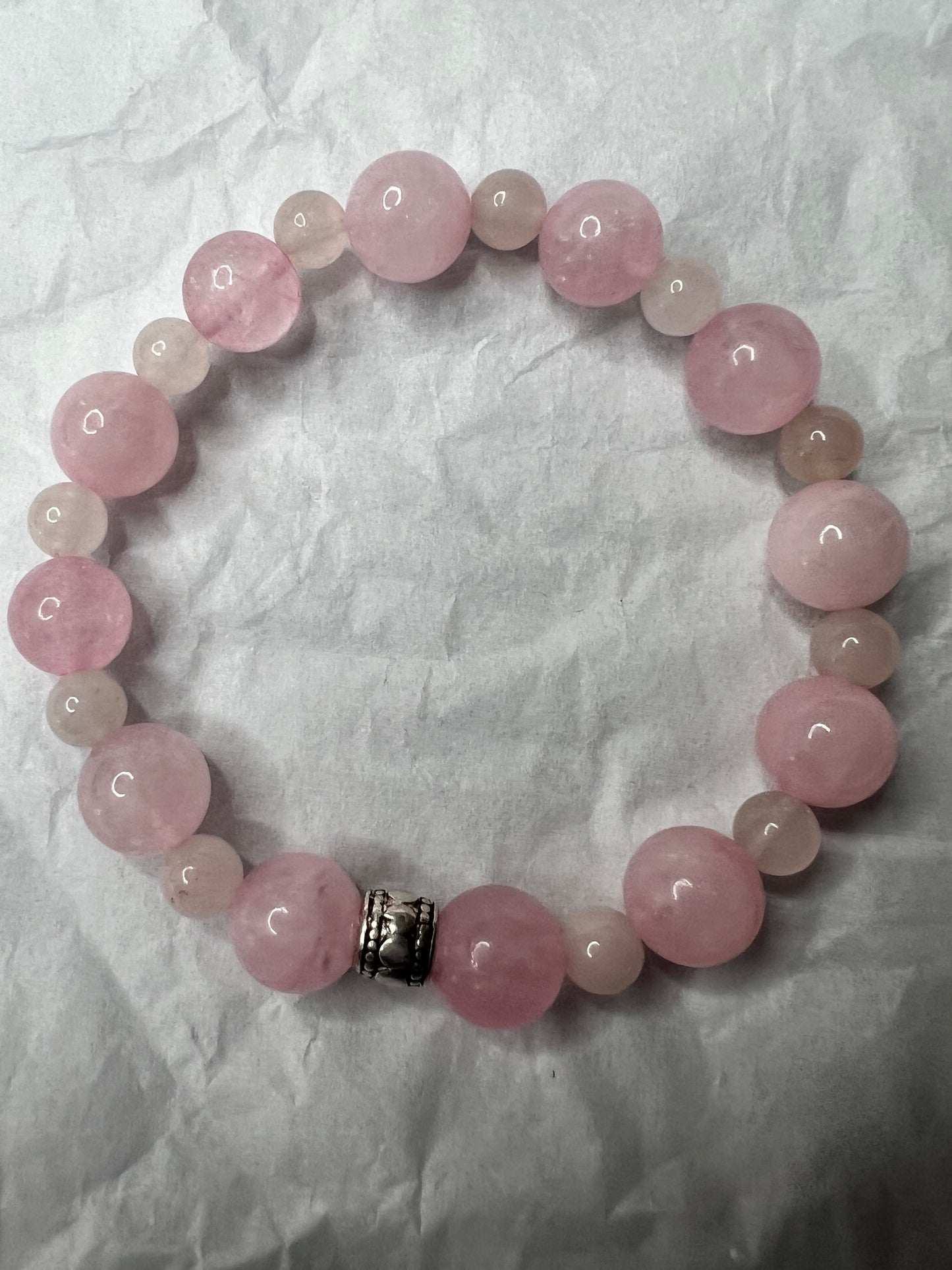 Light Pink Quartz Stretch Bracelet with silver