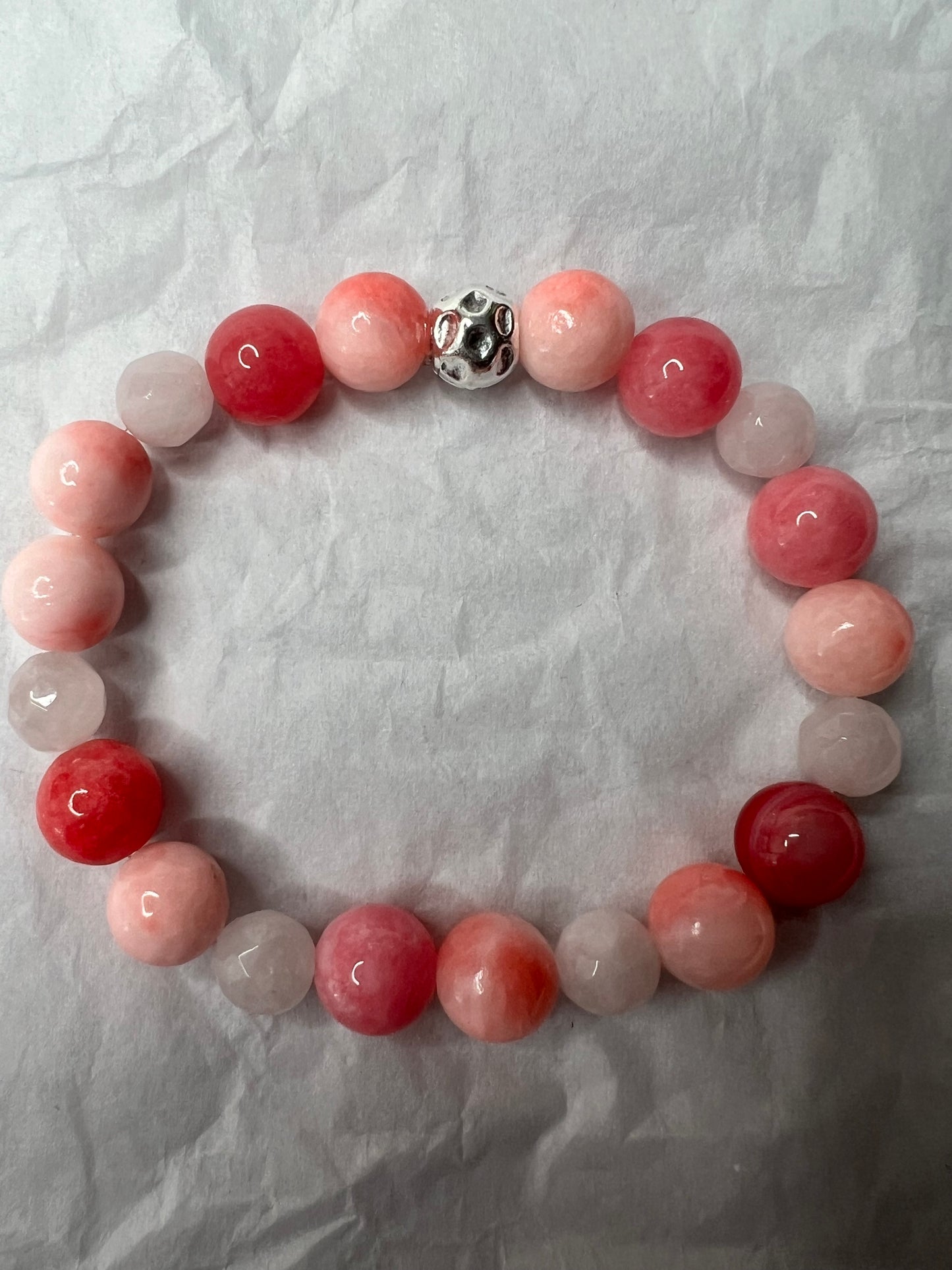 Shades of Pink Quartz with Silver Stretch Bracelet