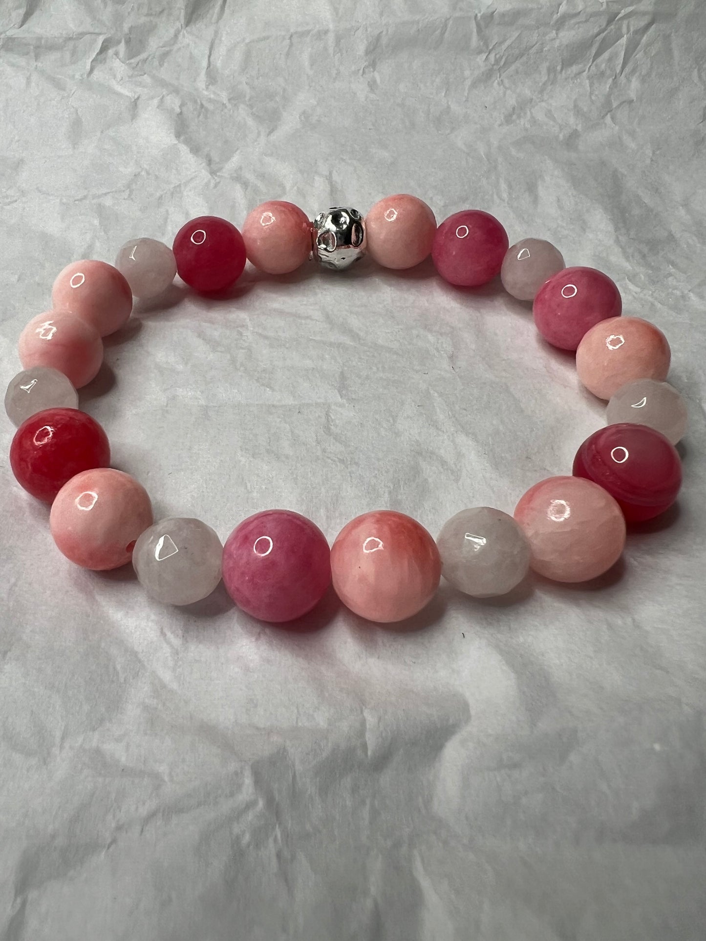 Shades of Pink Quartz with Silver Stretch Bracelet