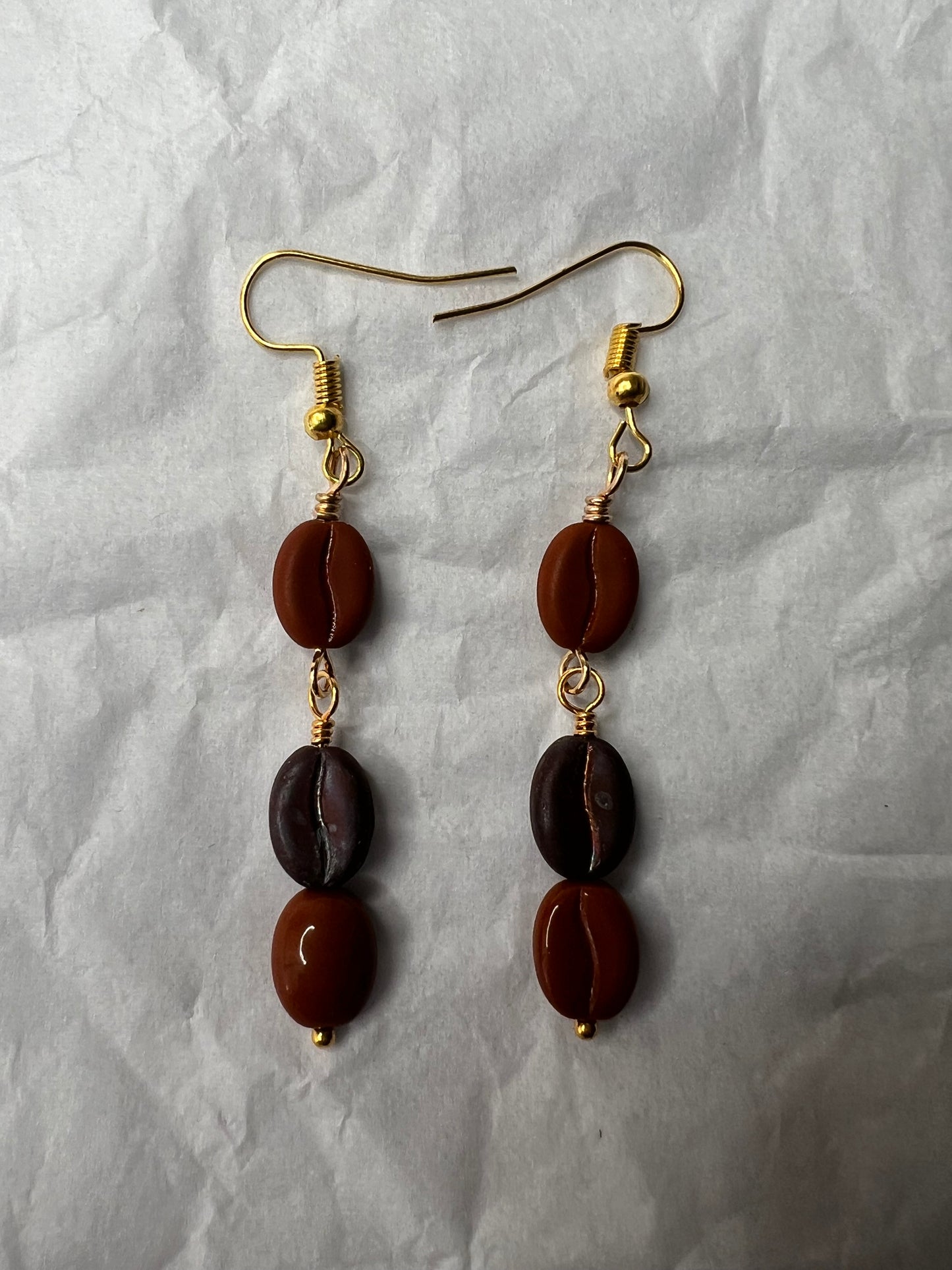 Mixed Browns Coffee Bean with Gold Earrings