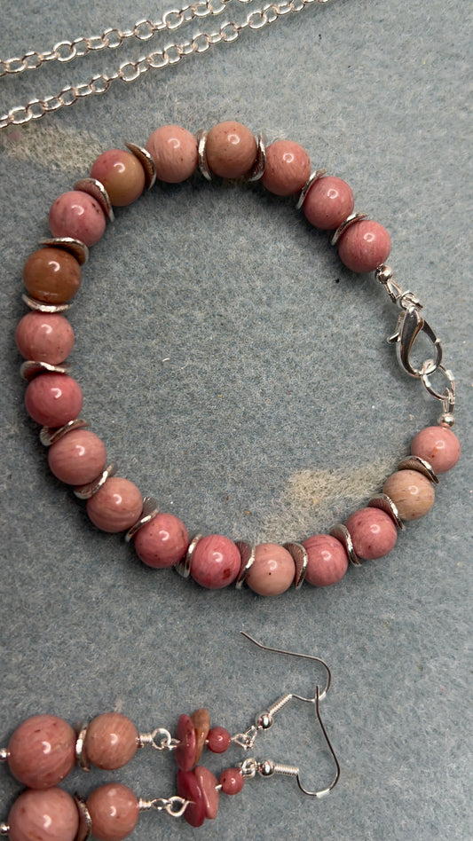 Pink Rhodonite with Silver Bracelet