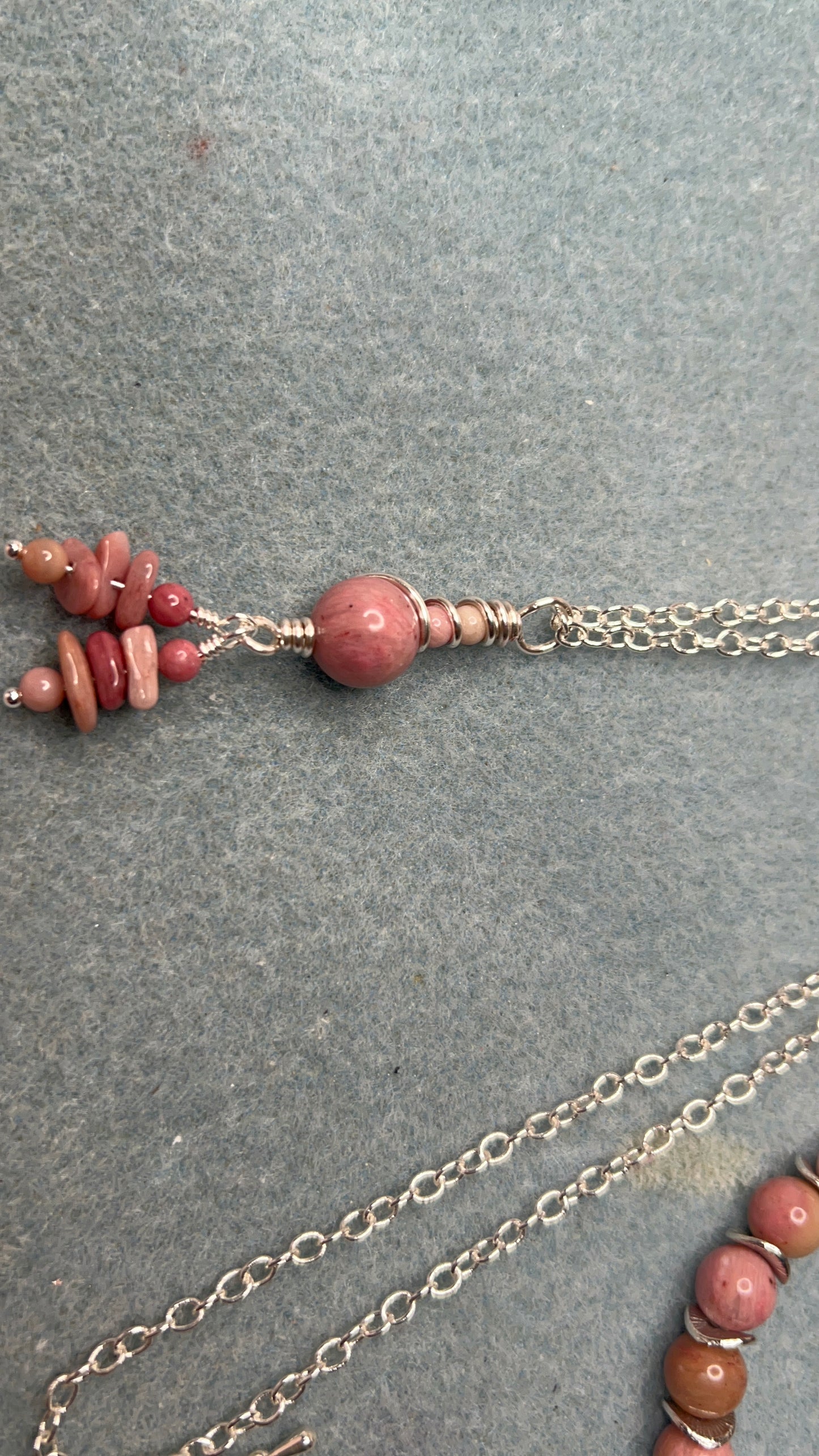 Pink Rhodonite with 2" Pendant on Silver Chain Necklace