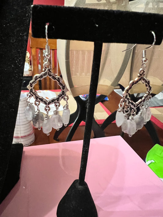 Silver Chandelier with Quartz Dangles Earrings