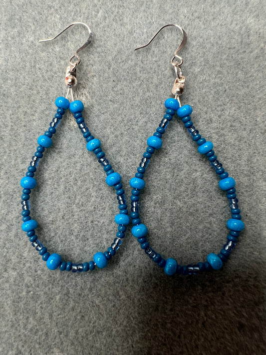 Blue Beaded Teardrop and silver Earrings