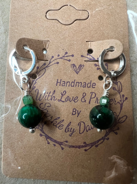 Green Malachite with Green Ruby Zoisite and silver Earrings