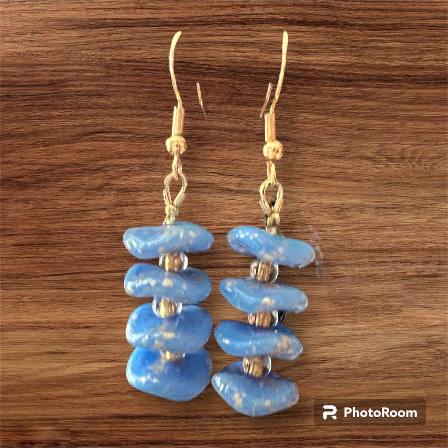 Gold Speckled Light Blue and Gold Layered Earrings